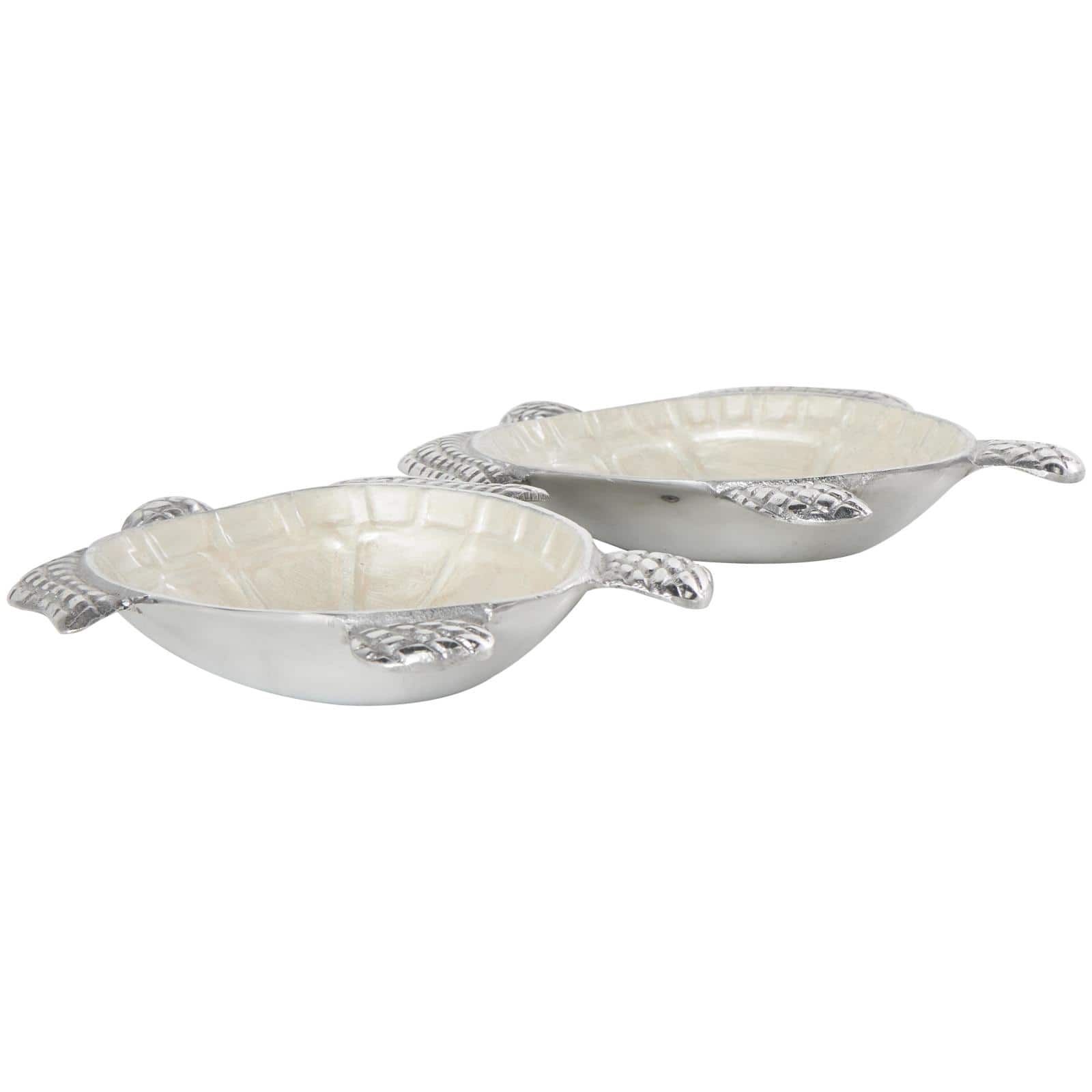 White Aluminum Metal Turtle Bowl with Silver Exterior Set