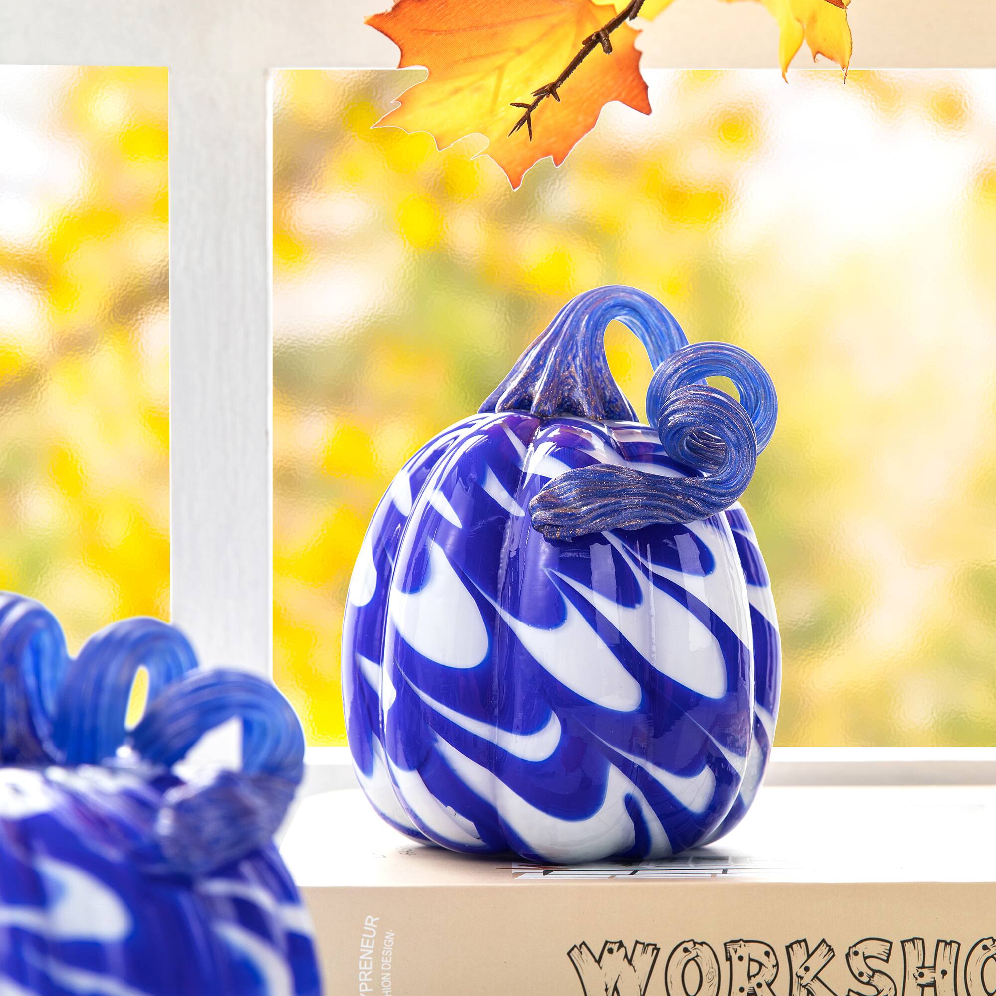 Glitzhome® Blue and White Glass Pumpkin & Gourd Set