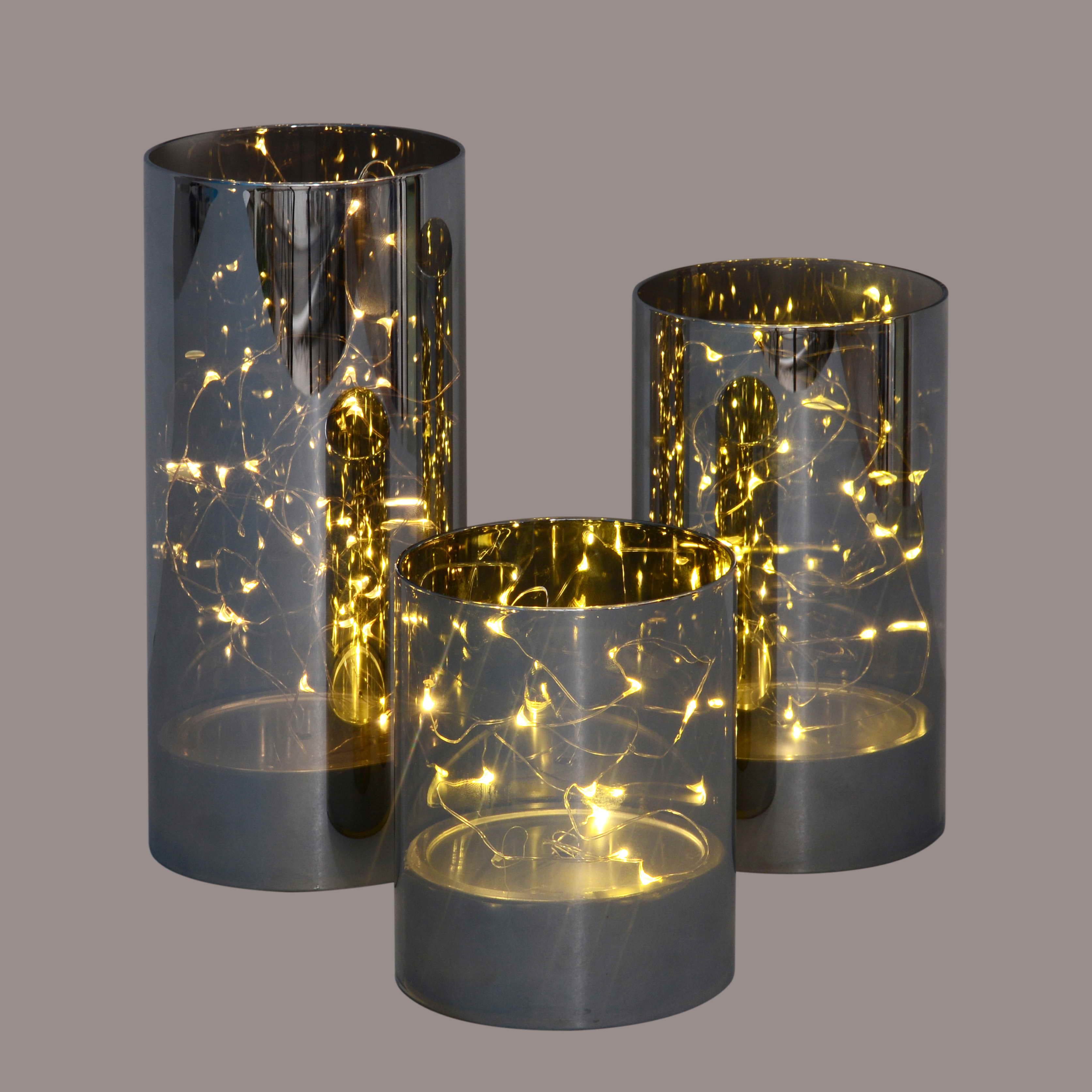 Black Glass LED Galaxy Night Lighted Jar, 3ct.
