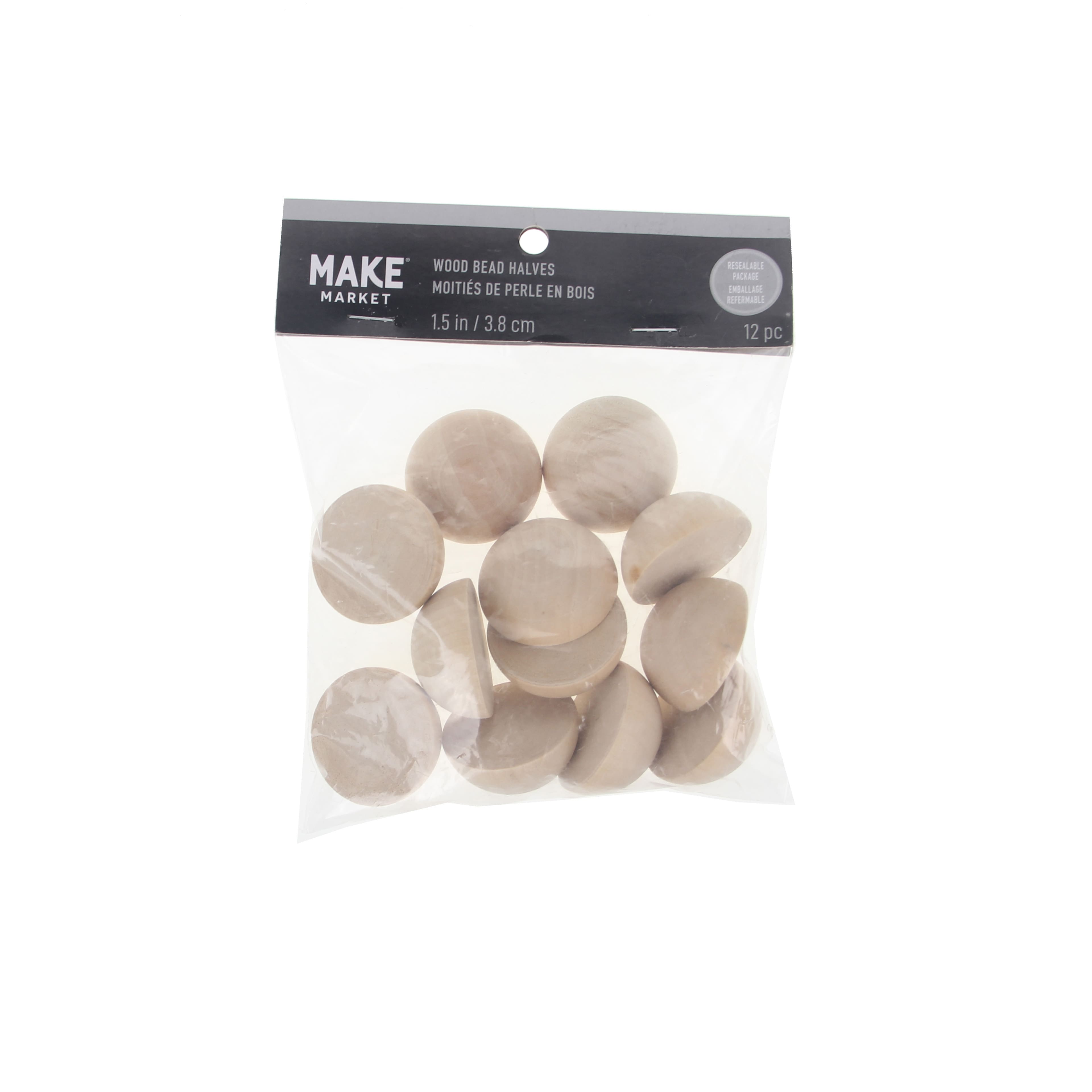 6 Packs: 12 ct. (72 total) 1.5" Wood Bead Halves by Make Market®