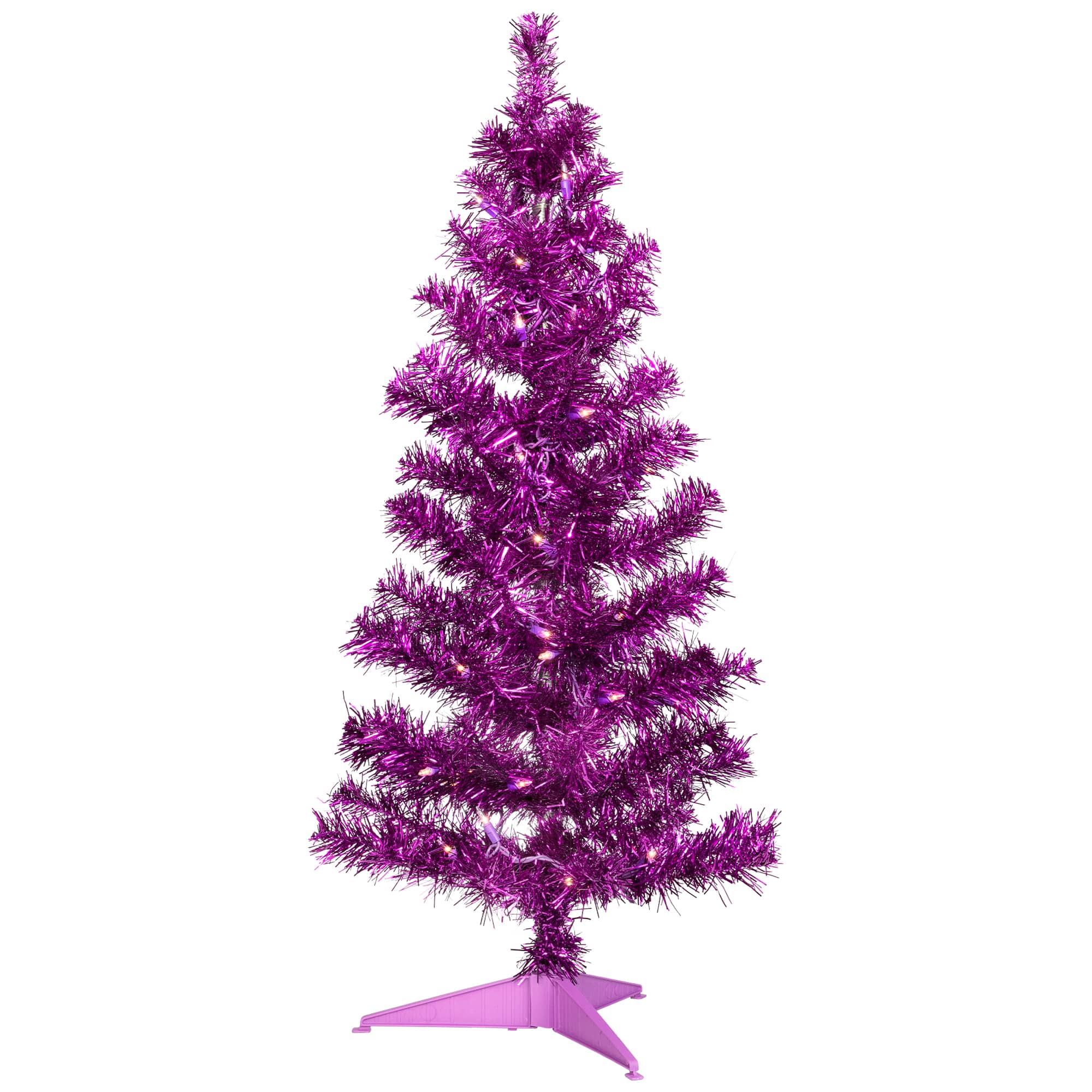 3ft. Pre-Lit Purple Artificial Tinsel Christmas Tree, Clear Lights