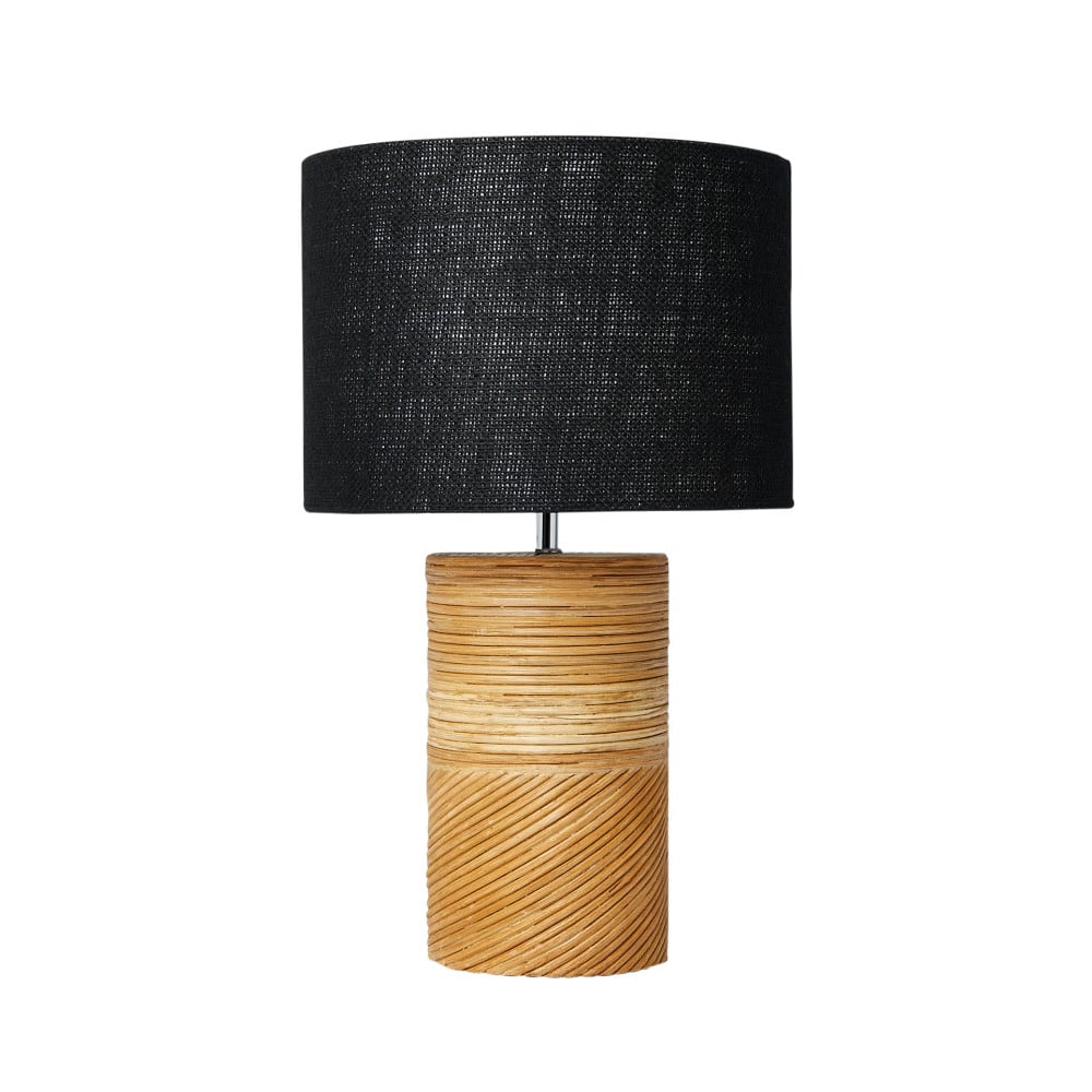 Hello Honey® 20.5" Natural and Black Modern Rattan and Wood Table Lamp with Black Jute Shade
