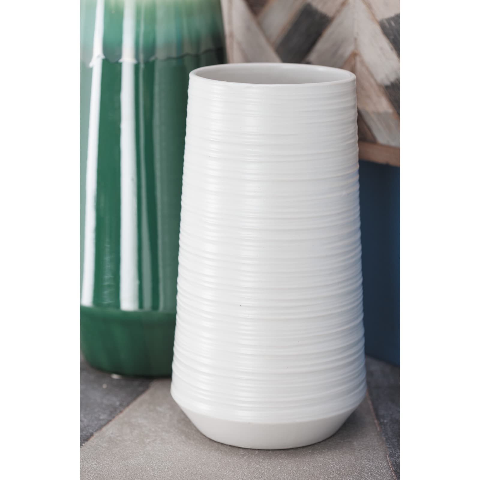 Silver Porcelain Contemporary Vase, 12" x 6" x 6"