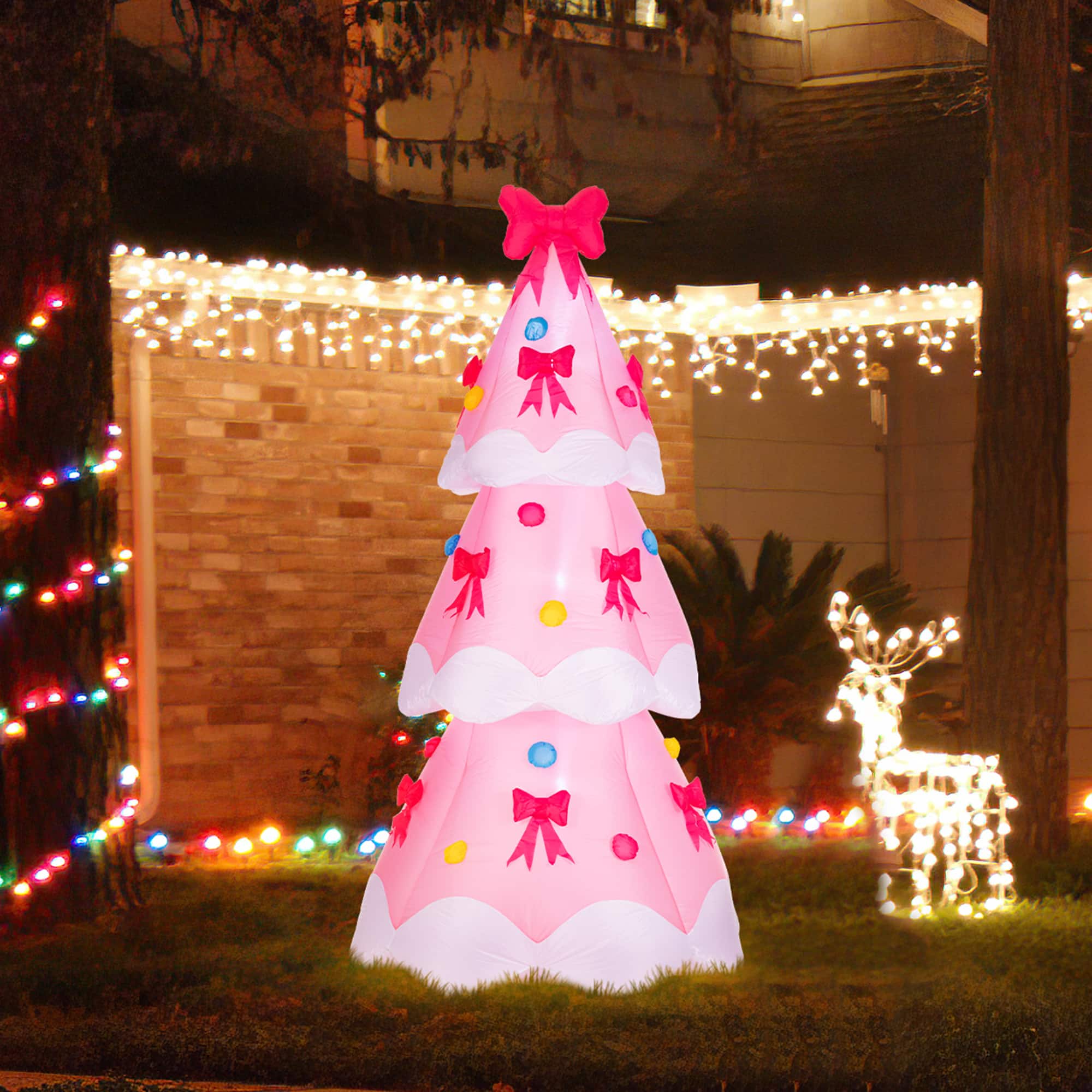Glitzhome® 7FT Lighted Inflatable Bows Christmas Tree Decor