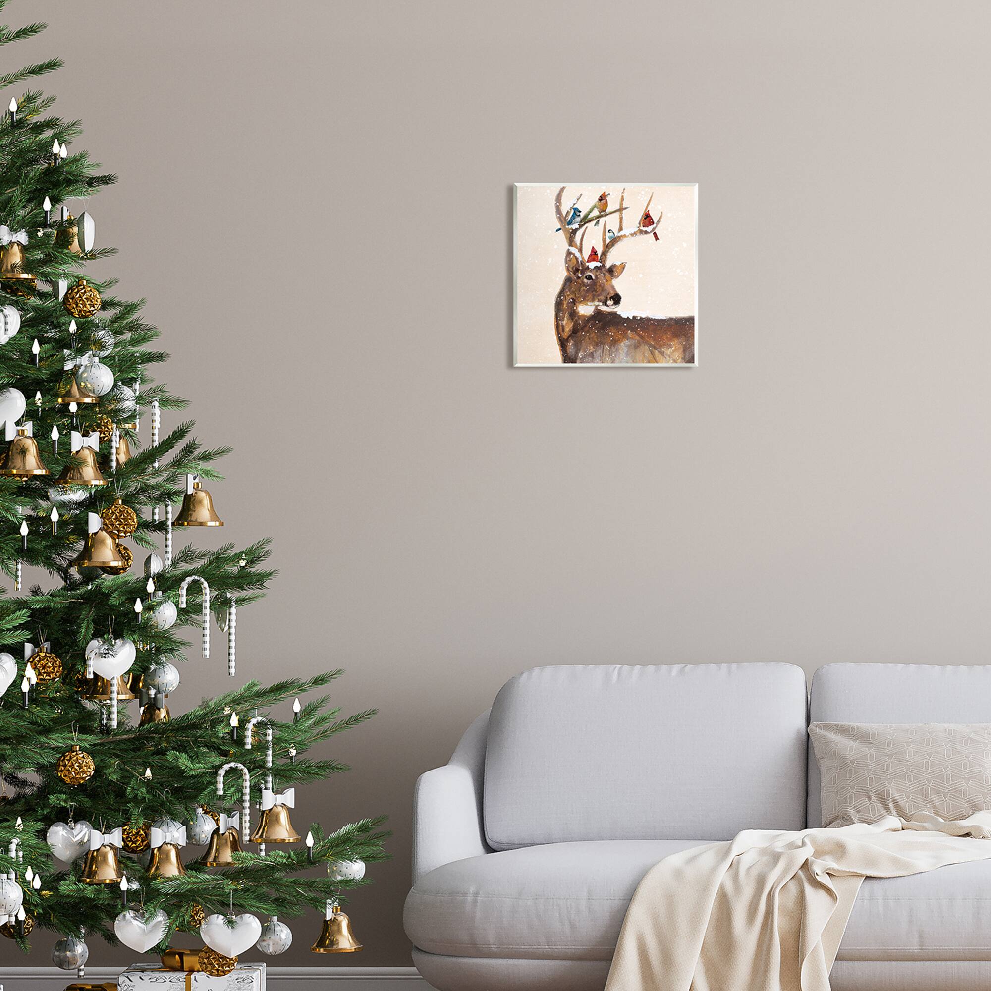Stupell Industries Cardinals Perched on Snowy Antlers Wall Art