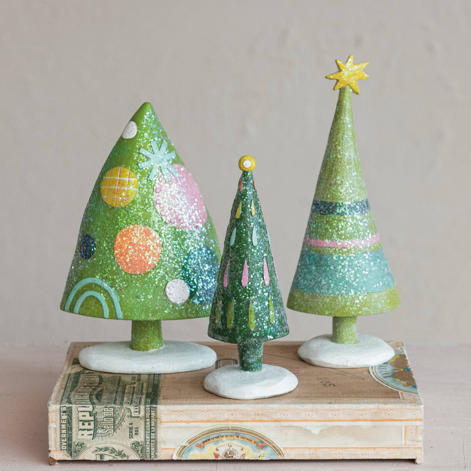 Hello Honey® 7.5" Christmas Tree with Stripes, Star & Glitter
