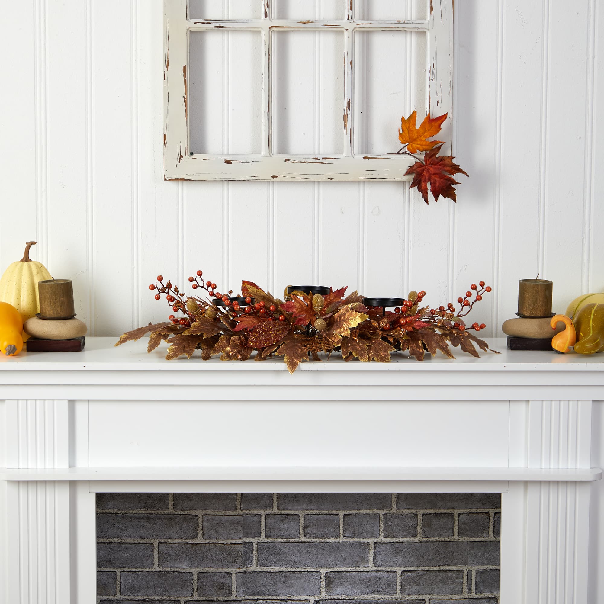 36" Maple Leaves & Berries Fall Harvest Candelabrum Arrangement