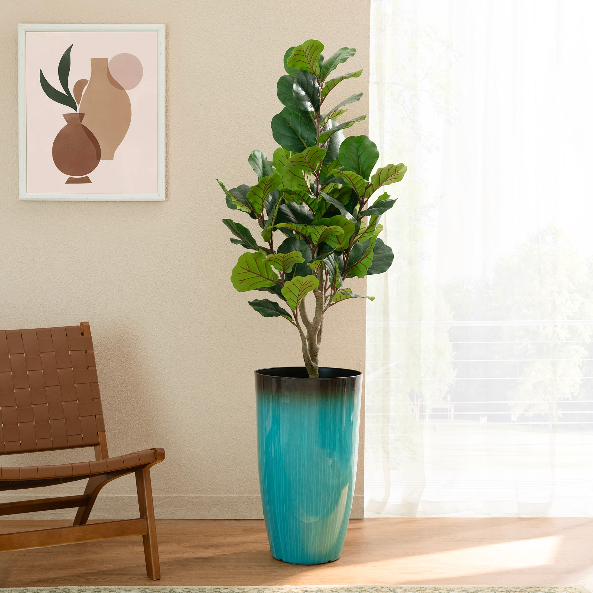 Glitzhome® Oversized Gradient Faux Ceramic Tall Plastic Planters, 2ct.