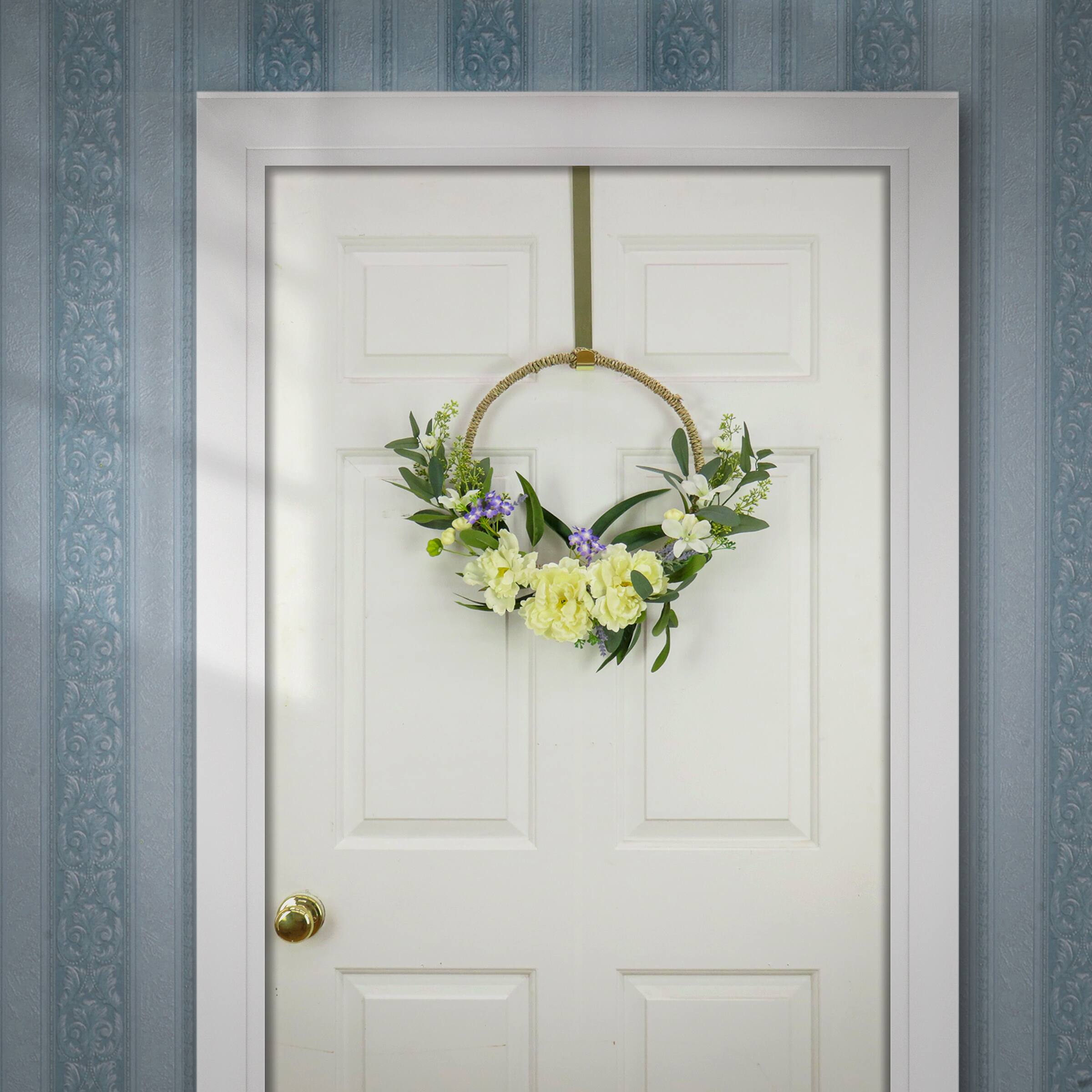 18" Spring Peony & Mini Blossoms Hoop Wreath