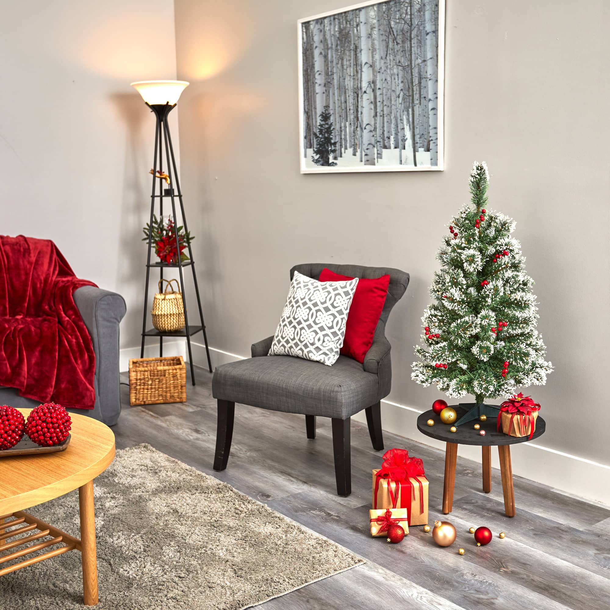 3ft. Pre-Lit Frosted Swiss Pine & Berries Artificial Christmas Tree with Clear LED Lights