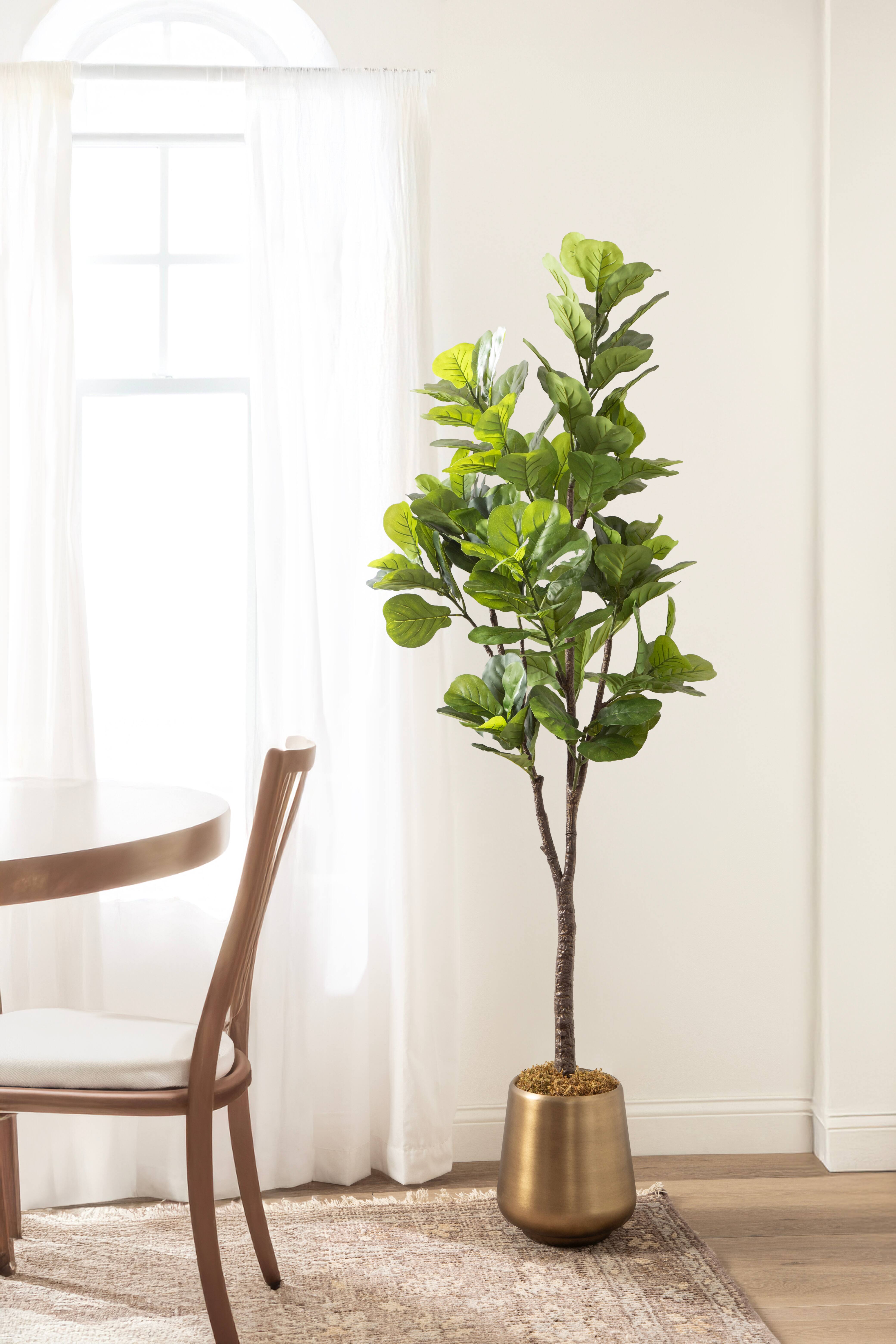 Kate and Laurel Fidmont 6ft. Faux Fiddle Fig Tree with Portell Antique Planter