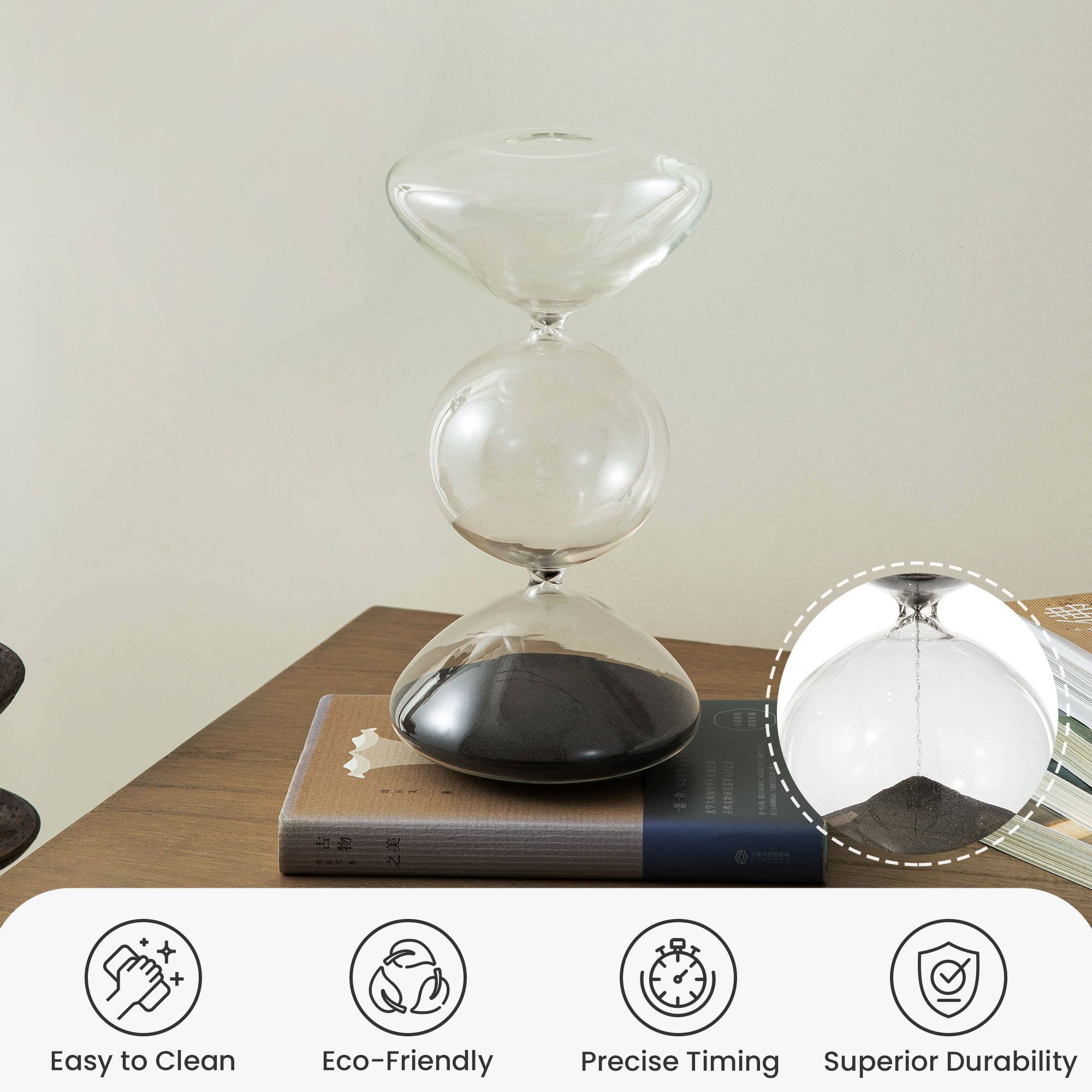 Glitzhome® 10.25" Modern Tri-Layer Hourglass with Black Sand