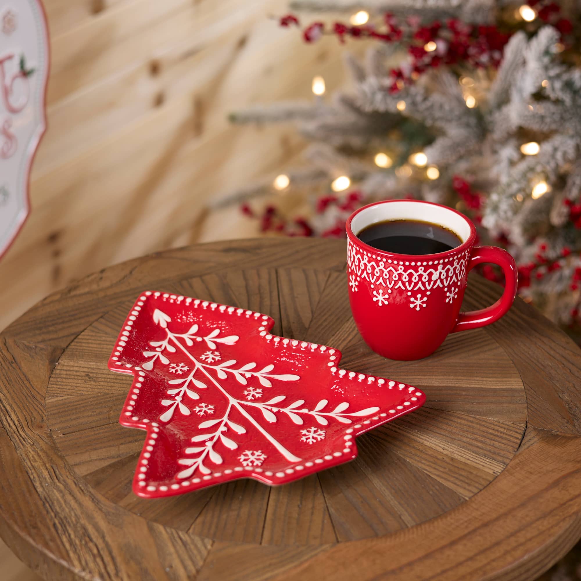 Melrose 10" x 8.5" Red Ceramic Tree Plates, 4ct.