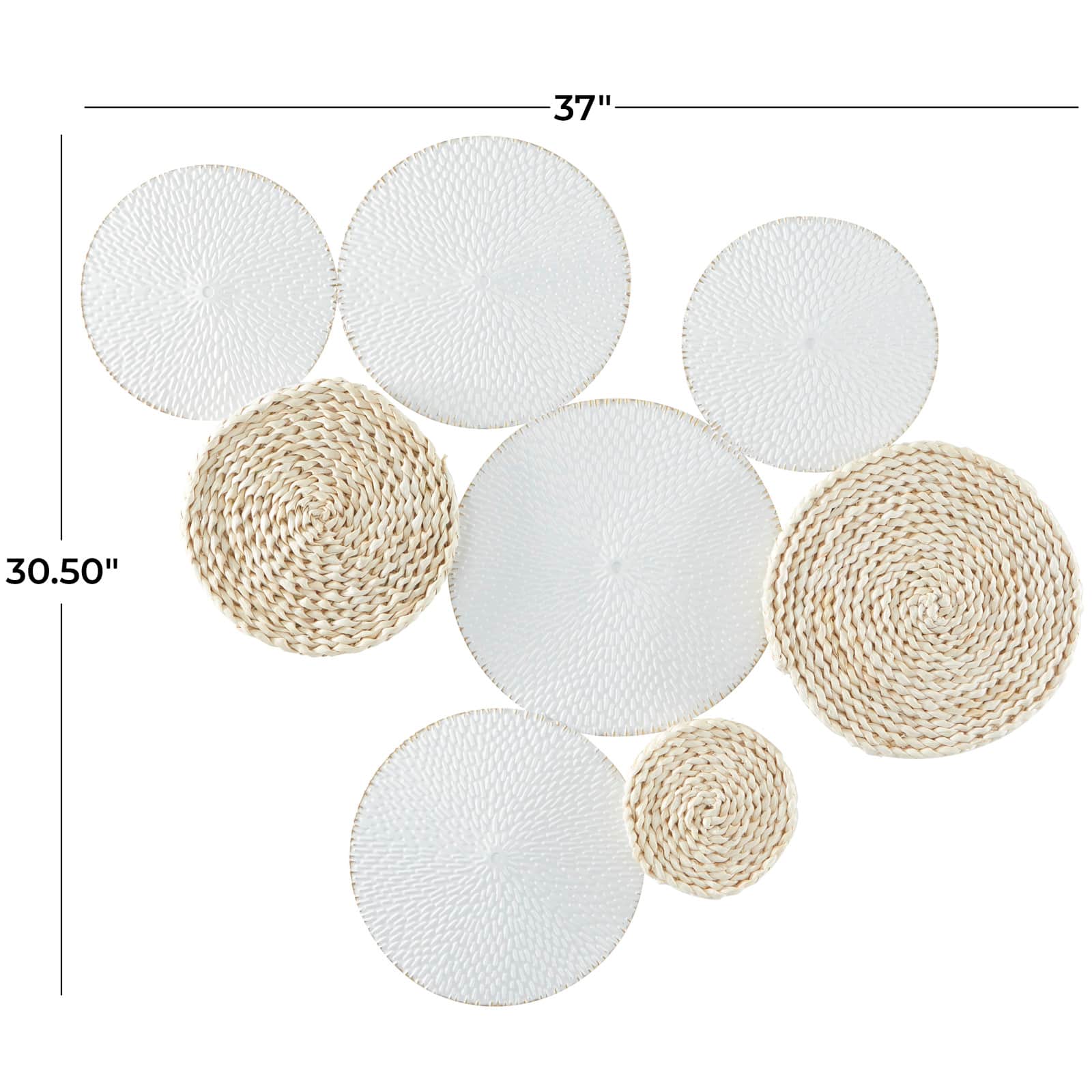 White Metal Rope Design Plate Wall Decor with Textured Pattern 37" x 1" x 31"