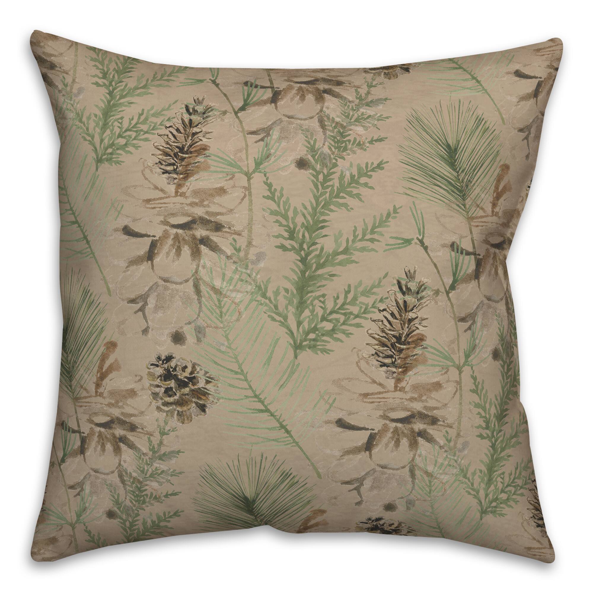 Pinecones & Greenery on Brown Square Throw Pillow