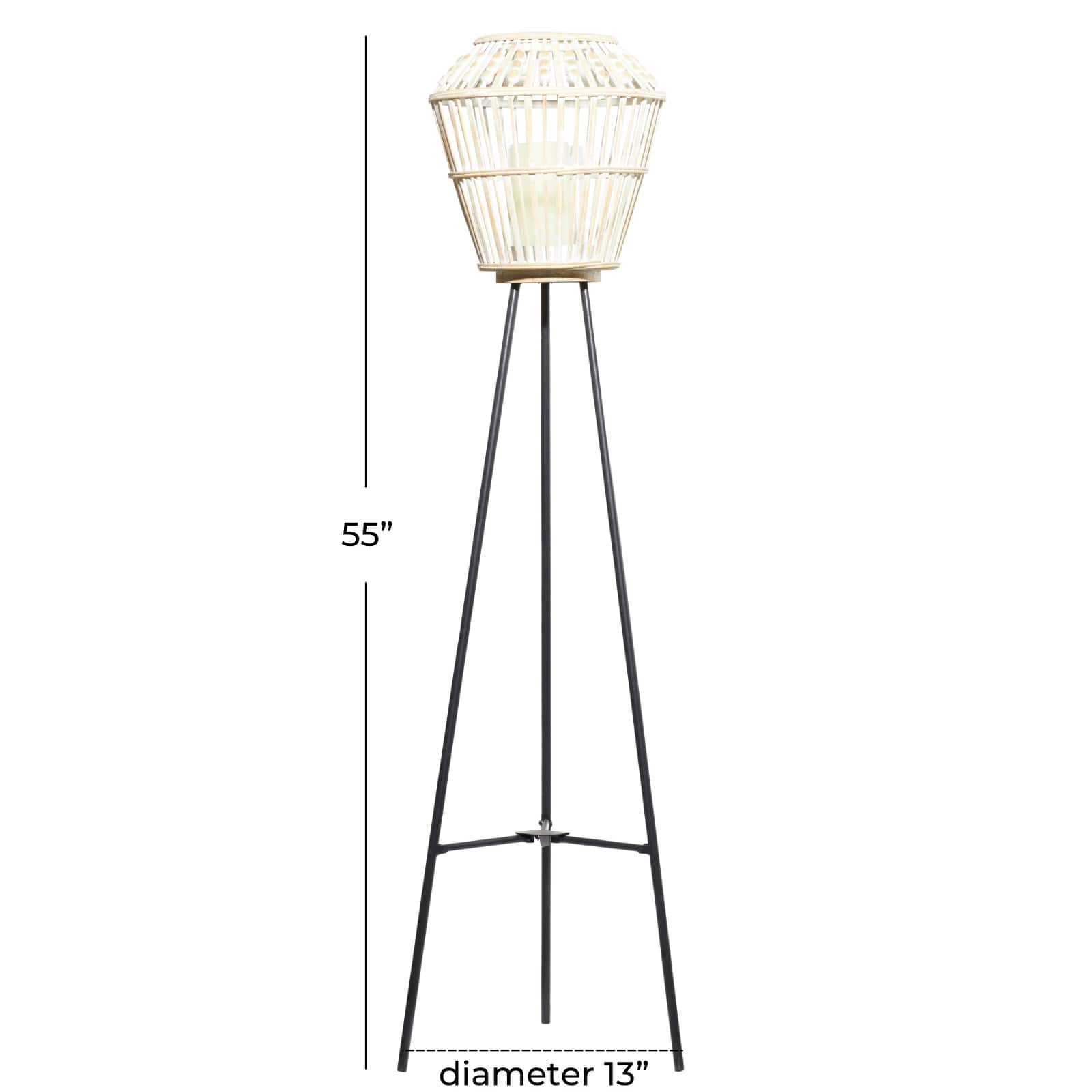 White Metal Natural Lantern, 55" x 13" x 13"
