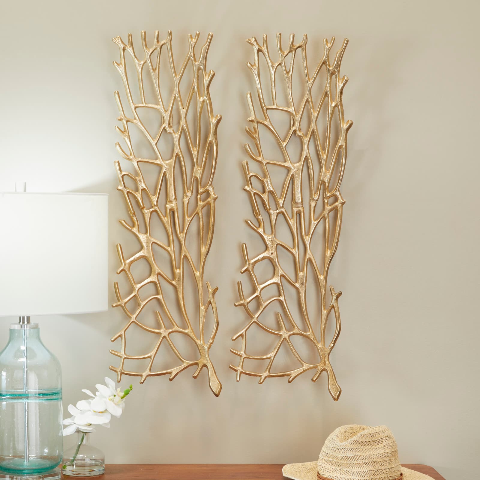Gold Aluminum Inspired Coral Wall Decor Set of 2 11", 33"