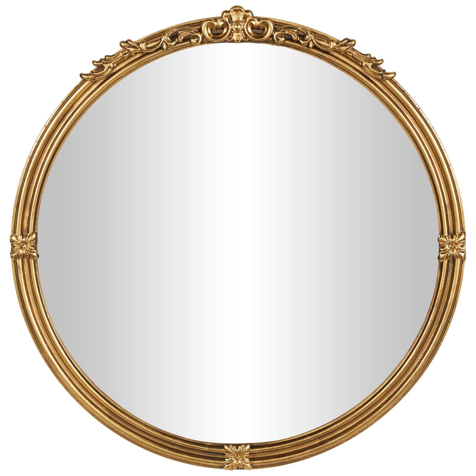 36" x 35" Gold Scroll Layered Floral Accents Metal Framed Wall Mirror