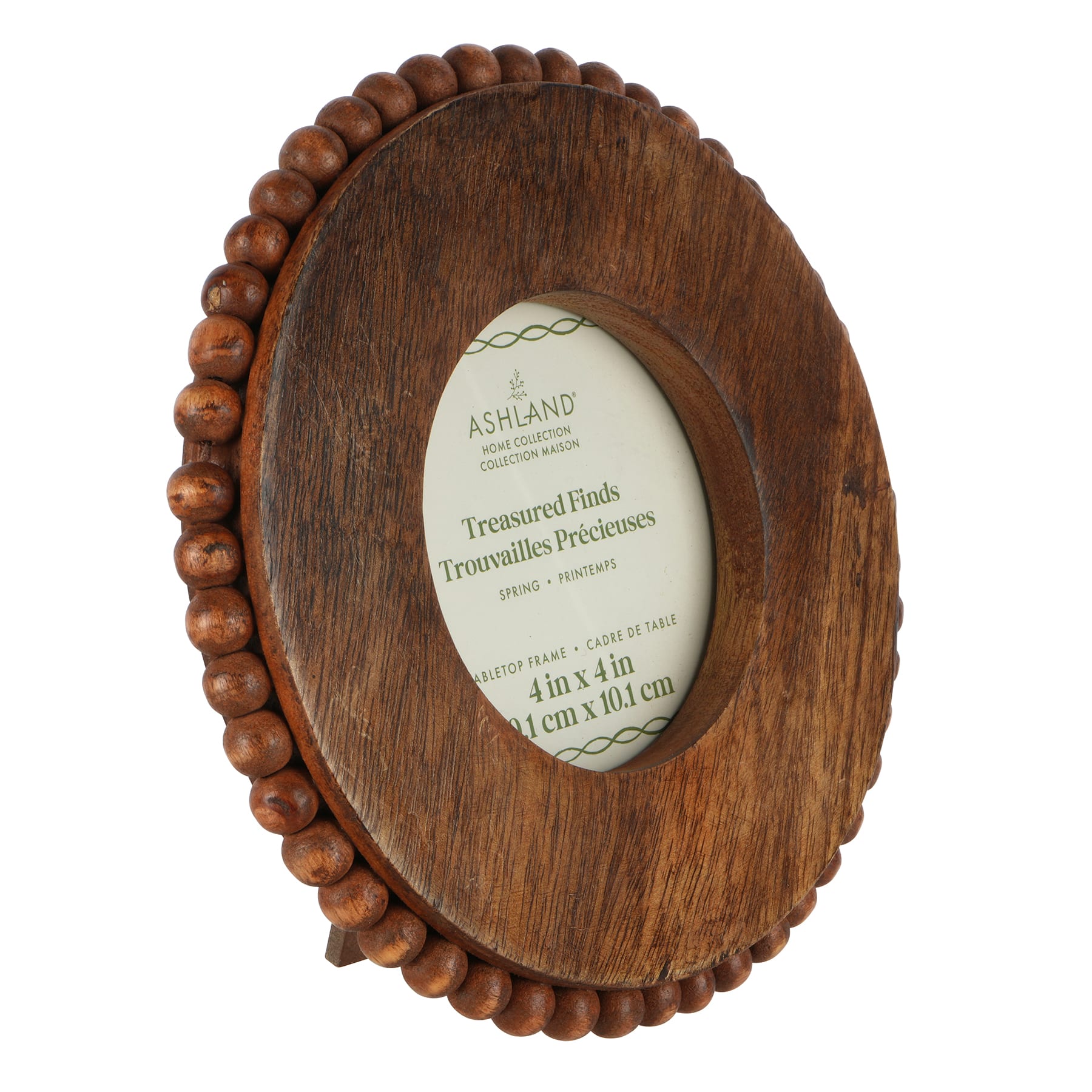 Cadre rond en bois brun naturel perlé 4 po x 4 po, Treasured Finds by Ashland