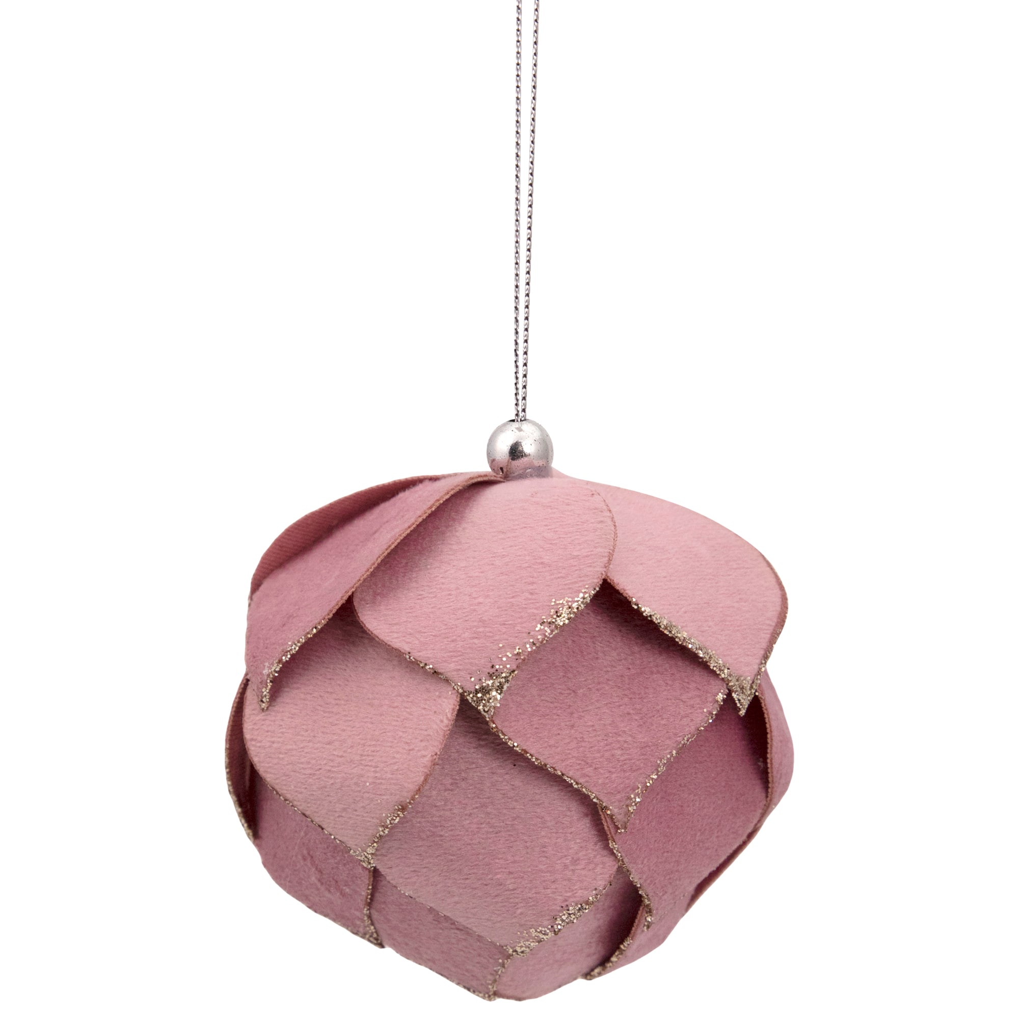 5" Pink Flower Glitter Petal Shatterproof Ball Ornament