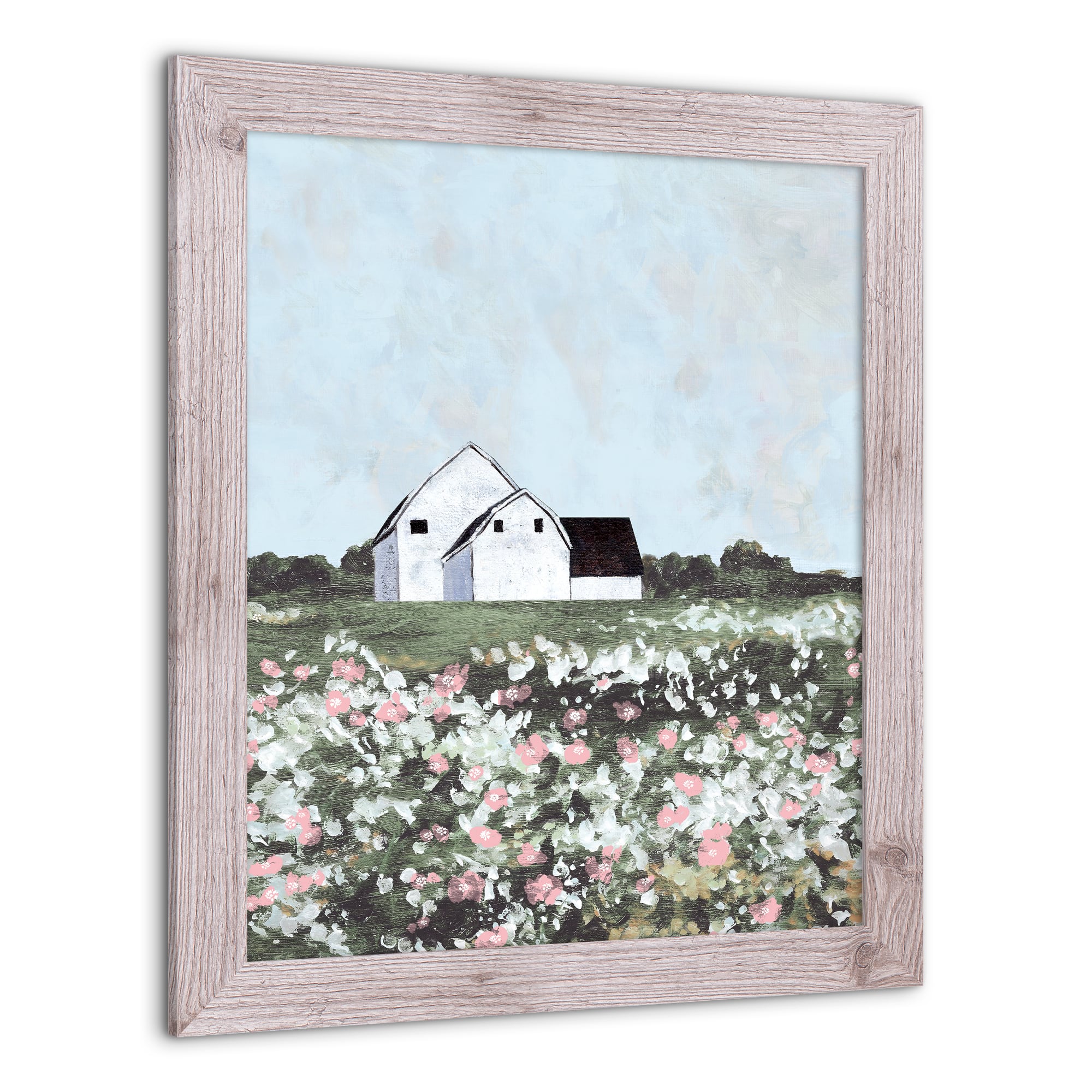 Barn Field 20" x 24" Western White Framed Print