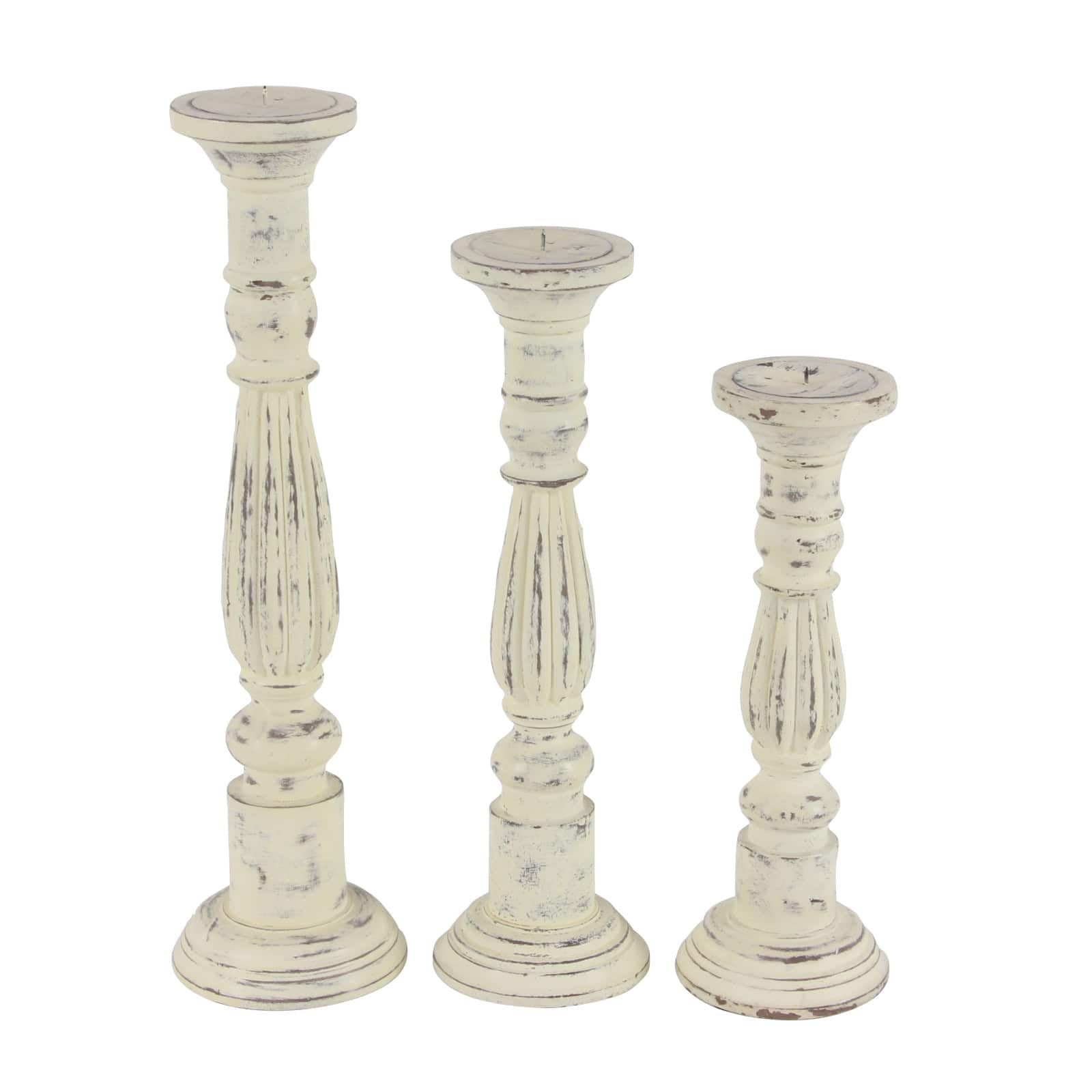 Distressed White Mango Wood Traditional Pillar Candle Holder