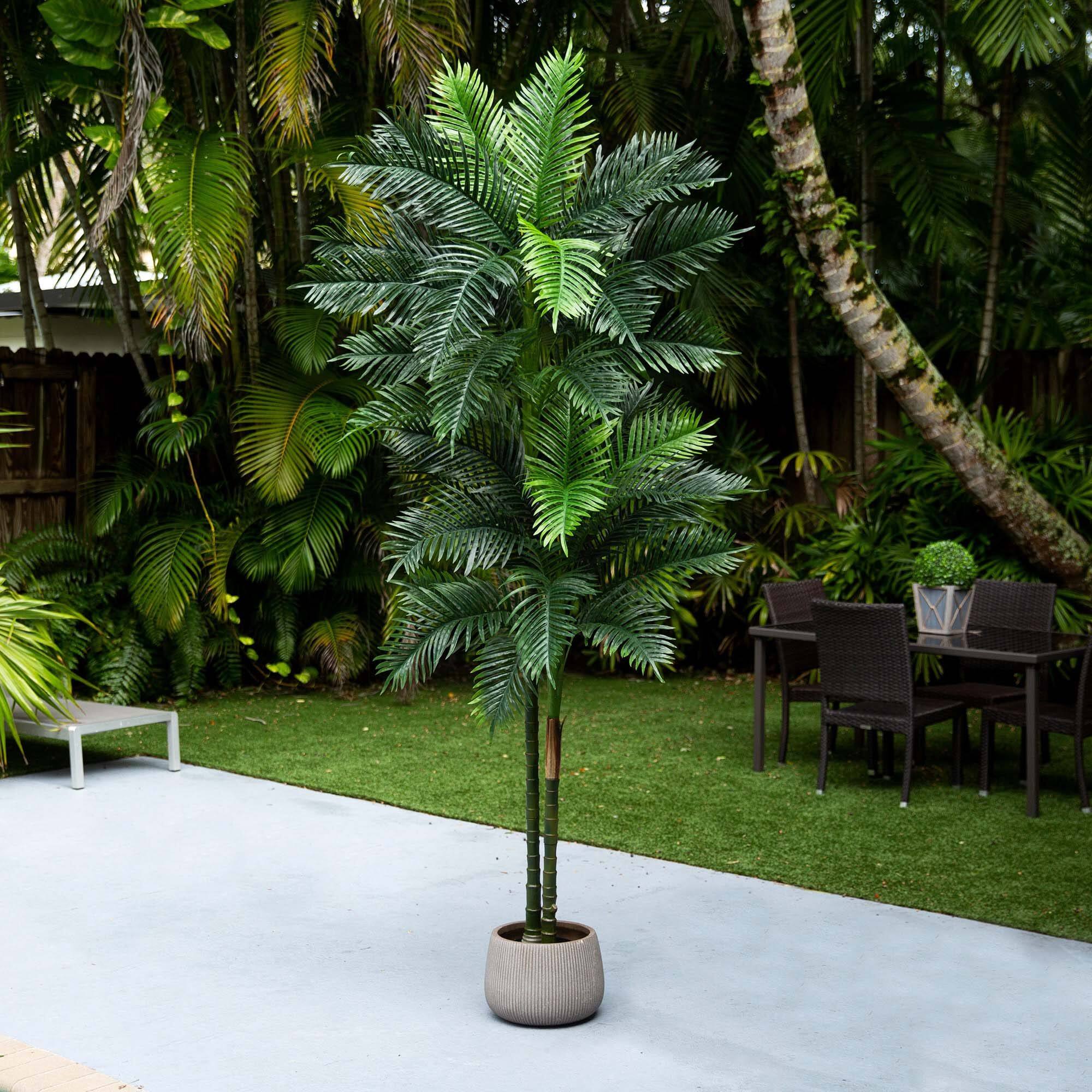 9ft. Potted Green UV Resistant Artificial Double Robellini Palm Tree