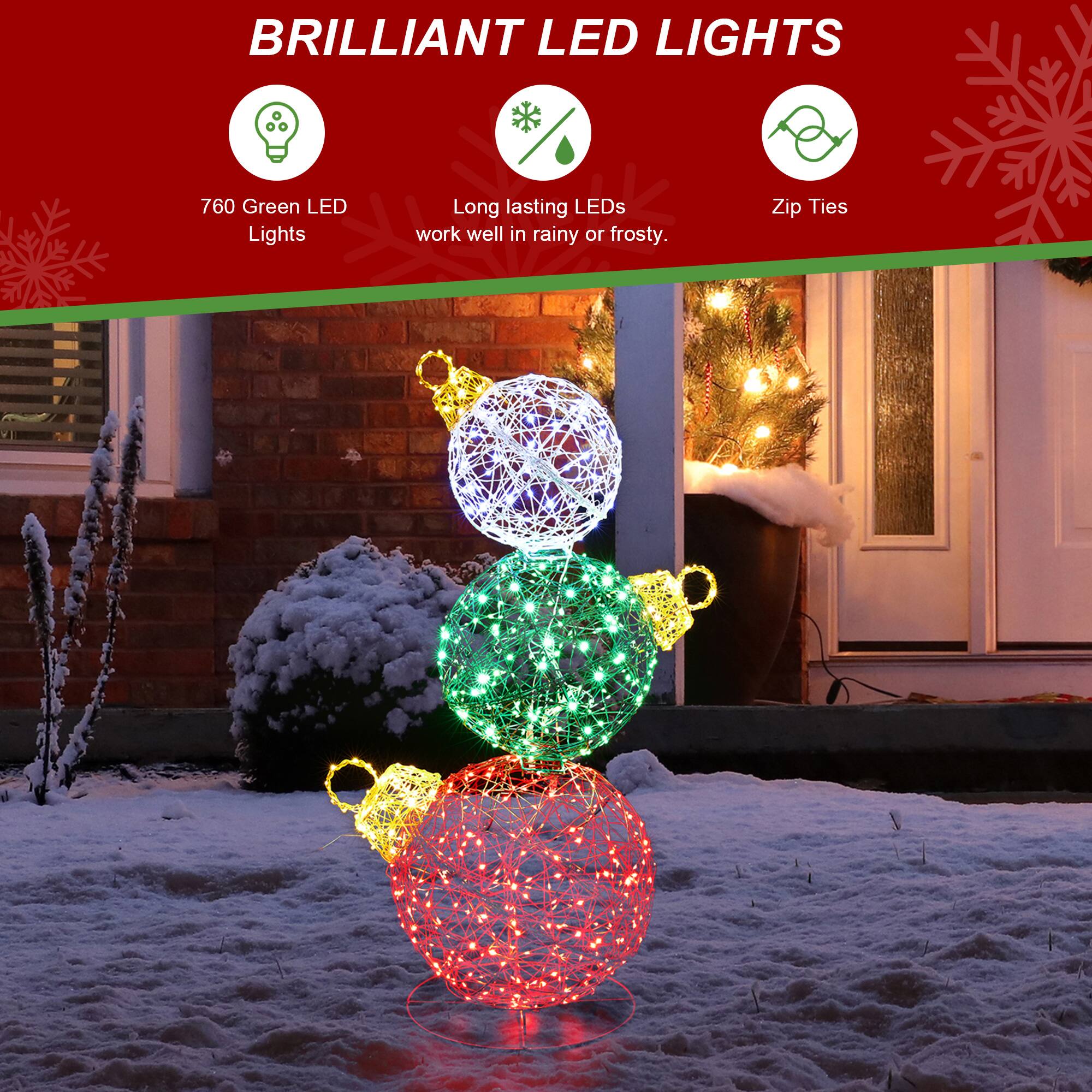 Glitzhome® 3ft. Lighted Christmas 3D Stacked Ornaments Outdoor Décor