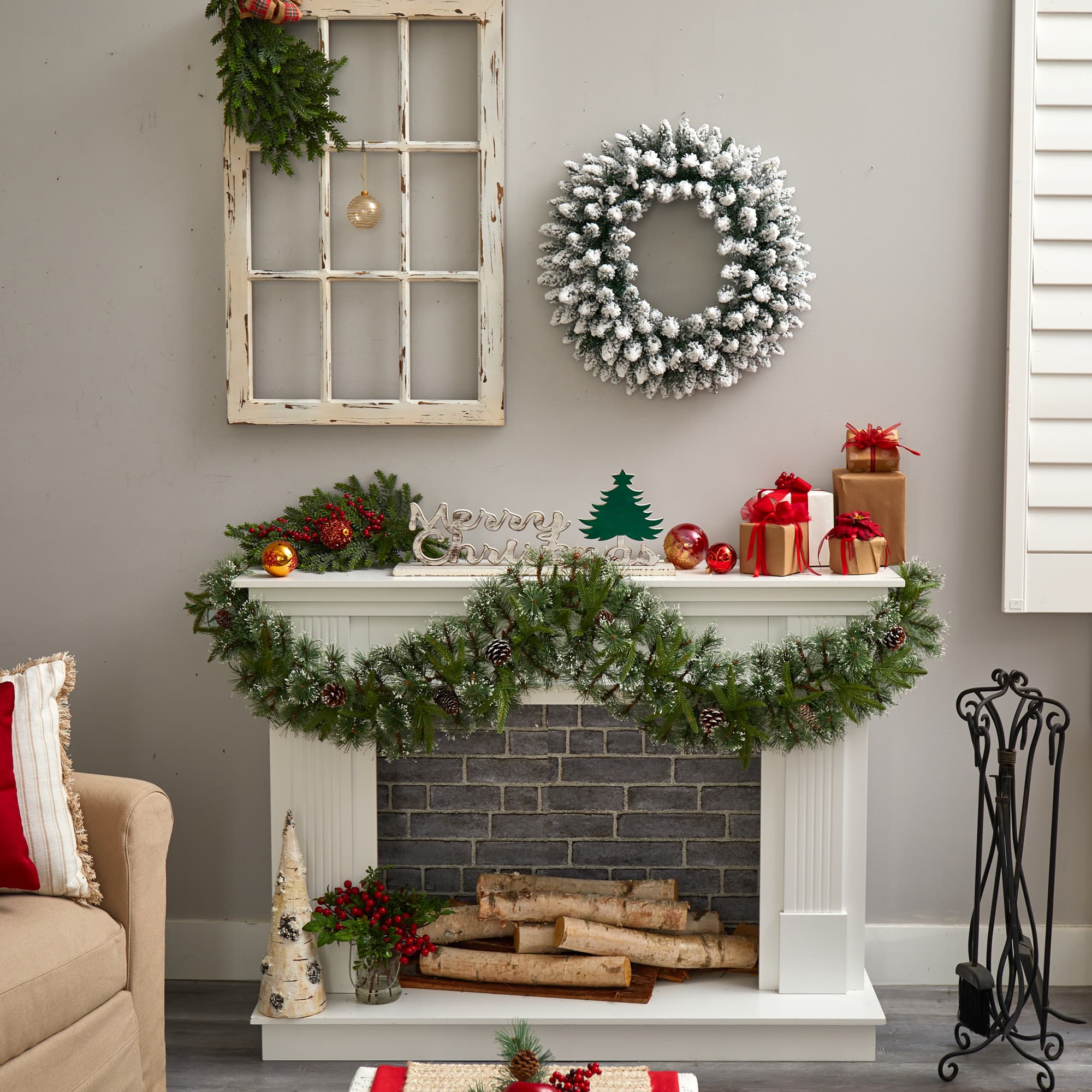 24" White LED Lights Flocked Artificial Christmas Wreath