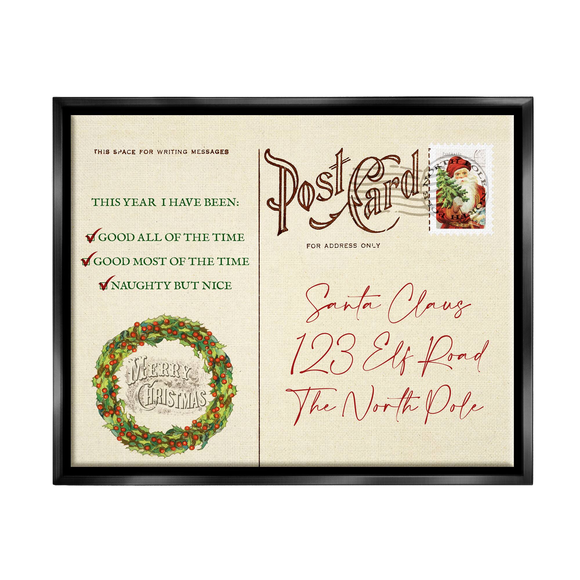 Stupell Industries Merry Christmas Vintage Postcard Framed Floater Canvas Wall Art