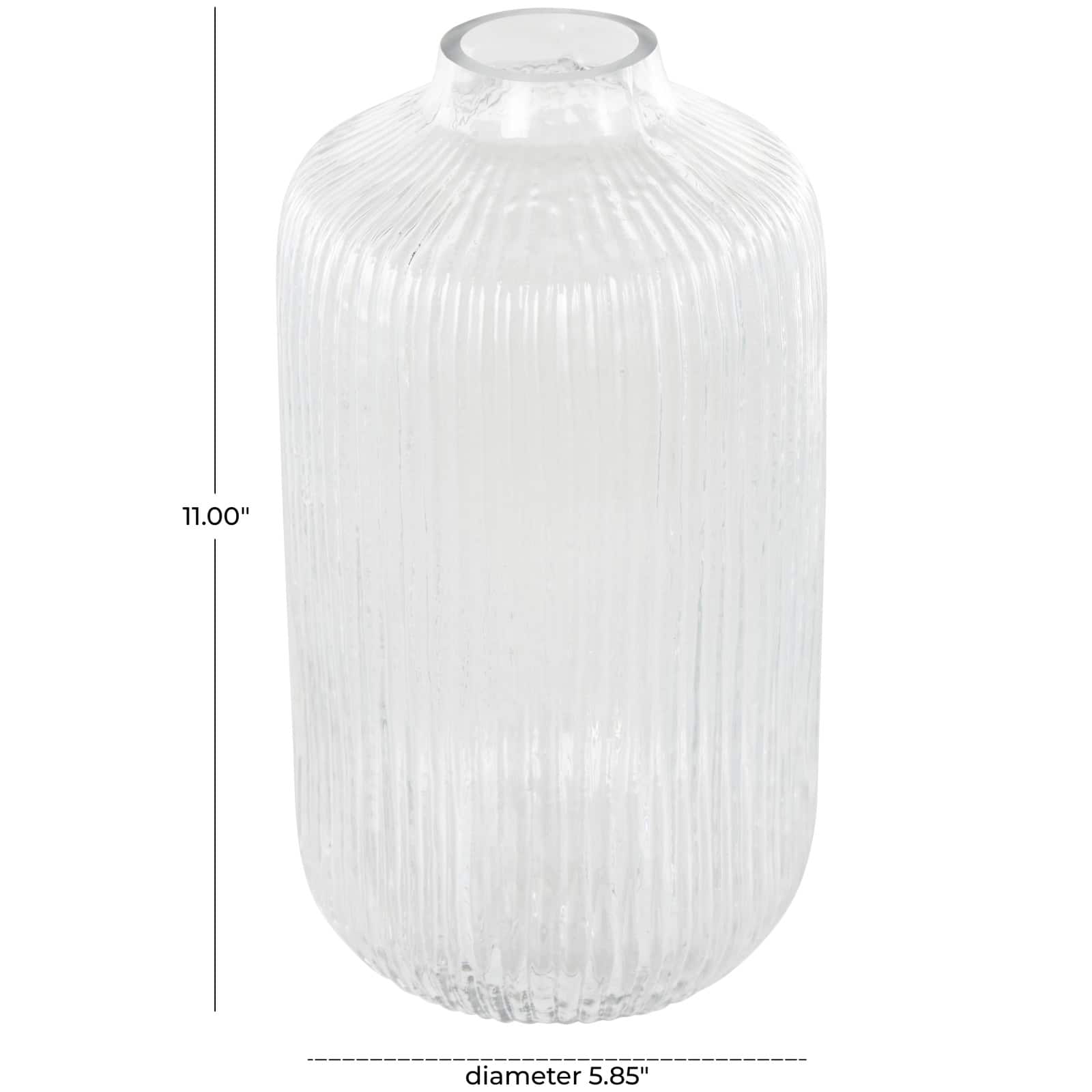 11" Clear Glass Ribbed Fluted Decorative Vase
