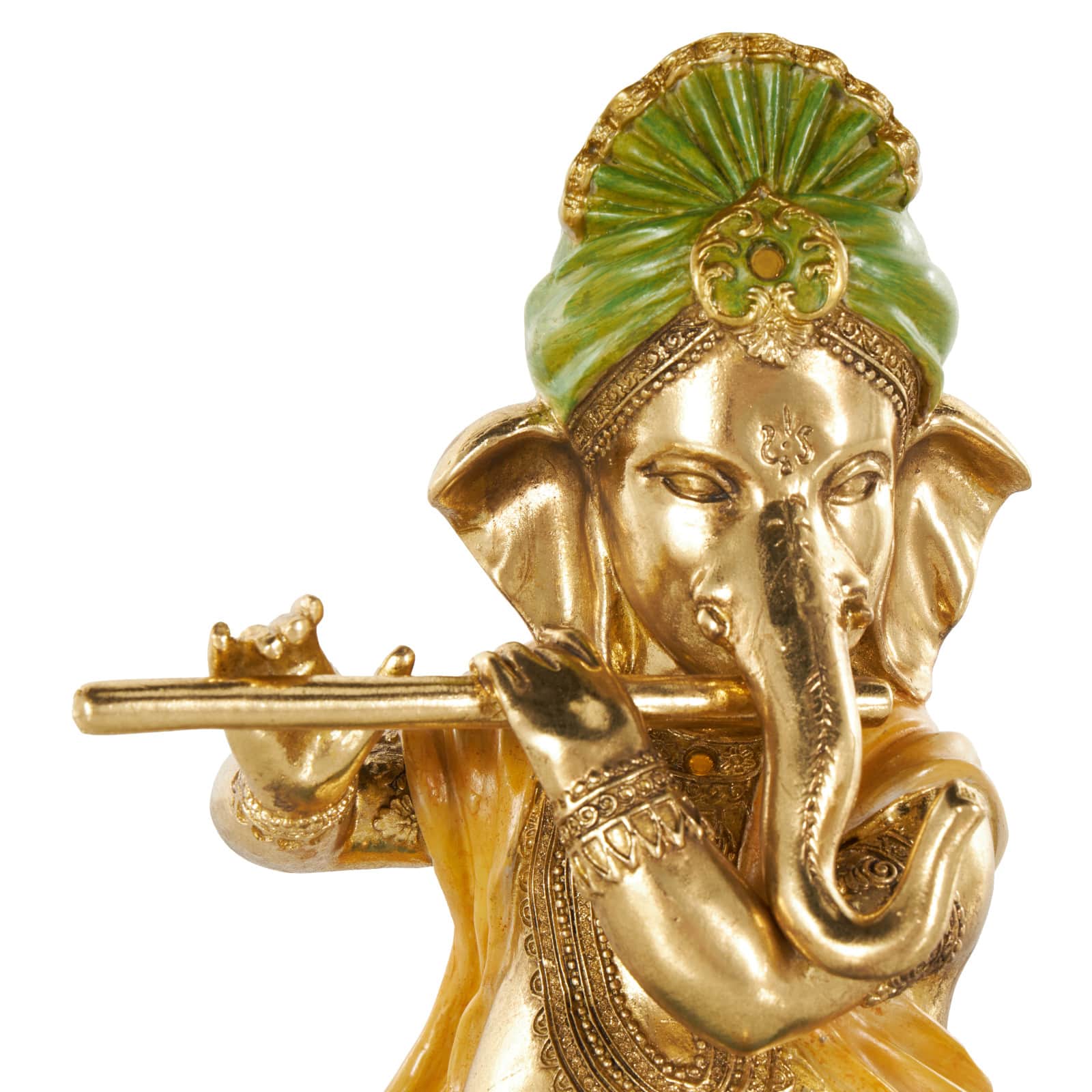 11" Gold Resin Ganesh Musician Decorative Sculpture