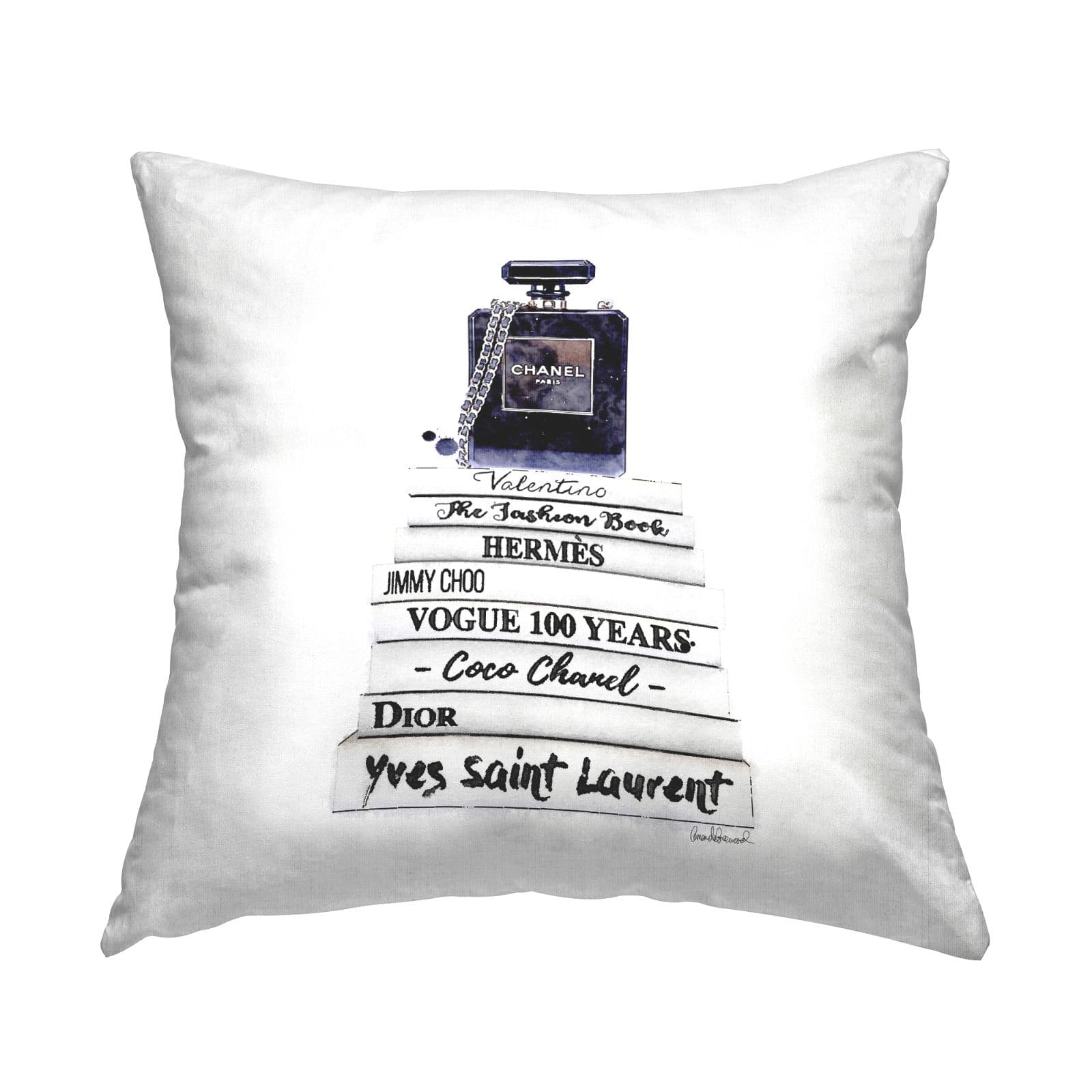Stupell Industries Chic Glam Designer Brands Stacked Perfume Bottle Throw Pillow, 18" x 18"