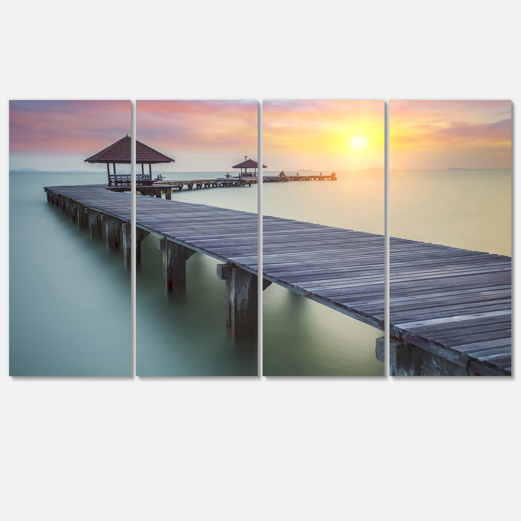 Designart - Wooden Sea Bridge and Sunset - Seashore Photo Canvas Print