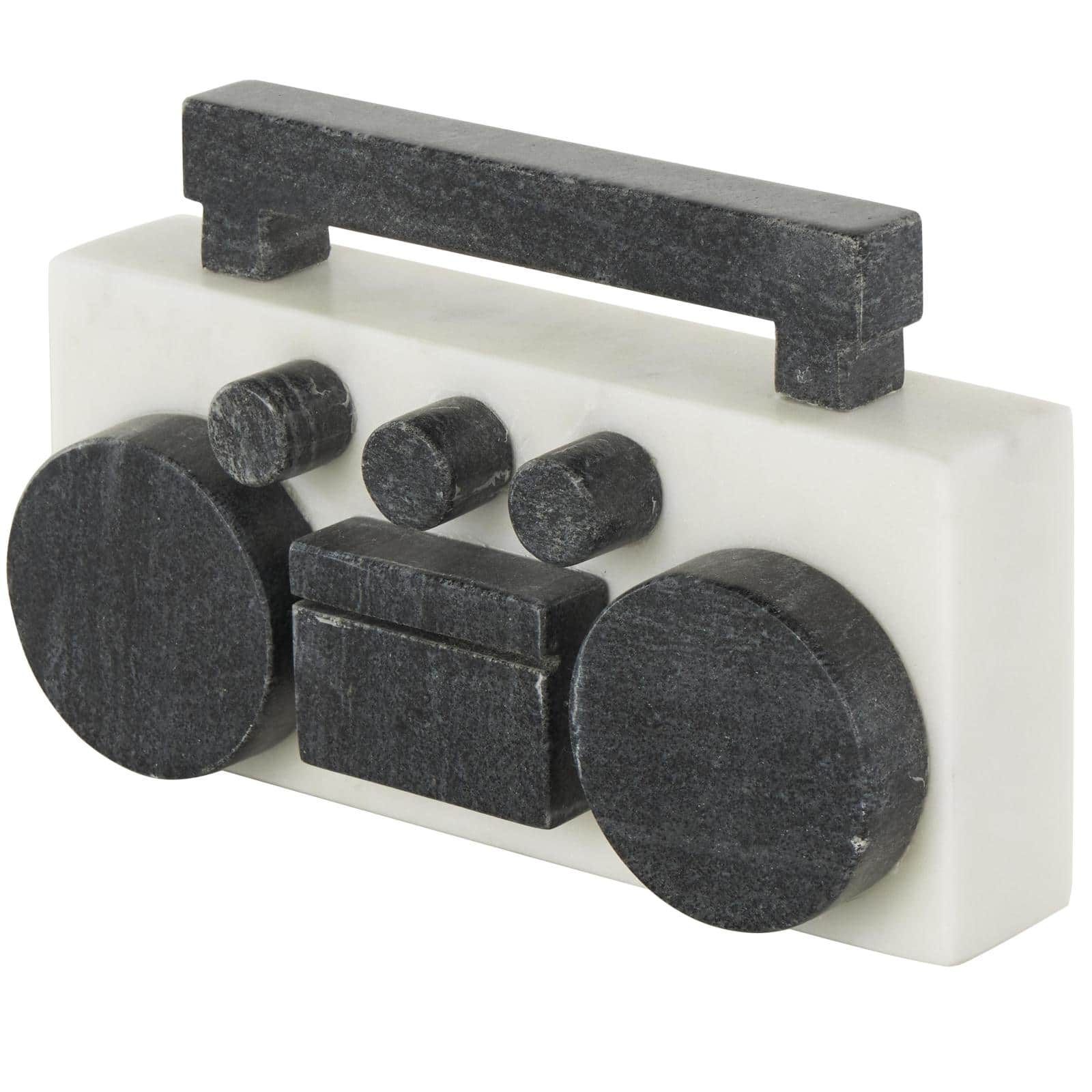 8" White Marble Radio Radio Sculpture with Black Accents