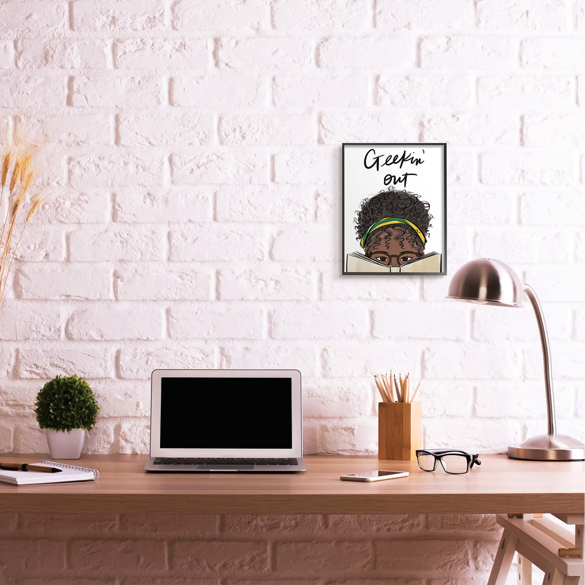 Stupell Industries Geekin' Out Phrase Woman Reading Book in Frame Wall Art