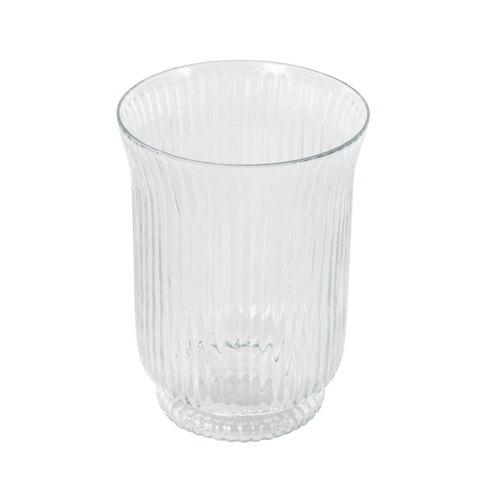Clear Round Glass Ribbed Fluted Decorative Candle Holder
