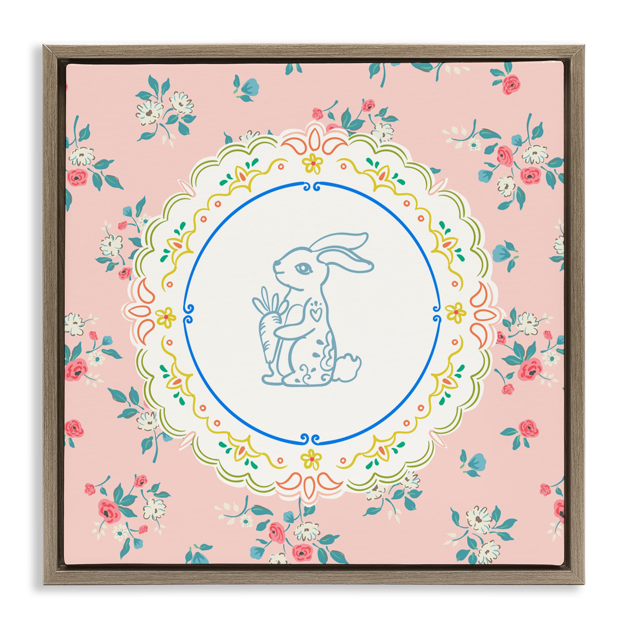 Stupell Industries Whimsical Spring Bunny Floating Frame Wall Art