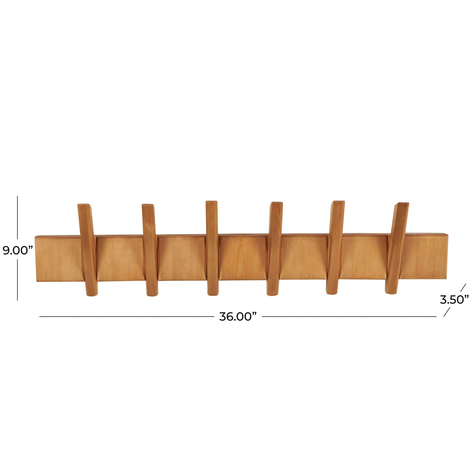 Brown Wood Minimalistic Wall Hook with 6 Hangers