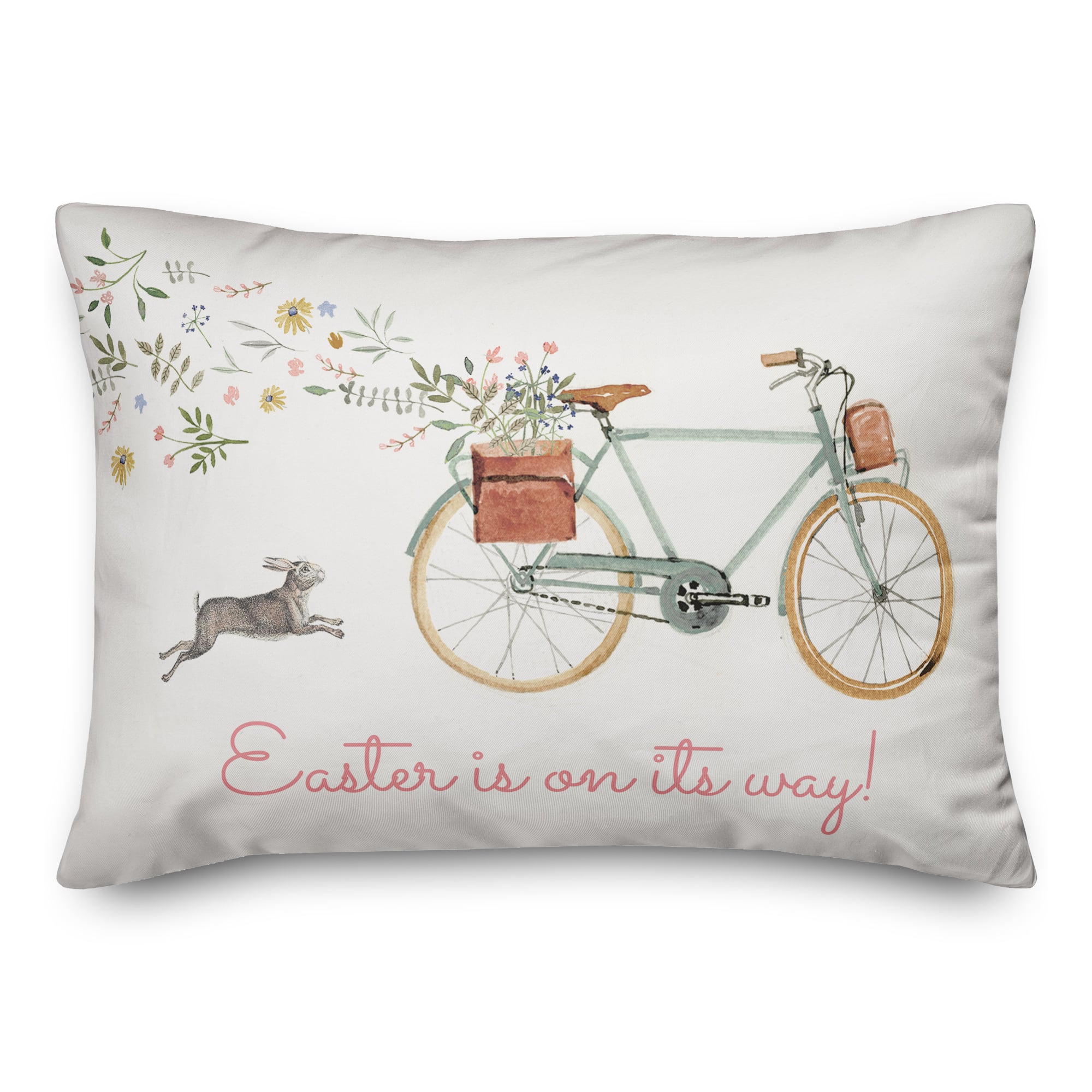 Easter Bunny & Bike Throw Pillow