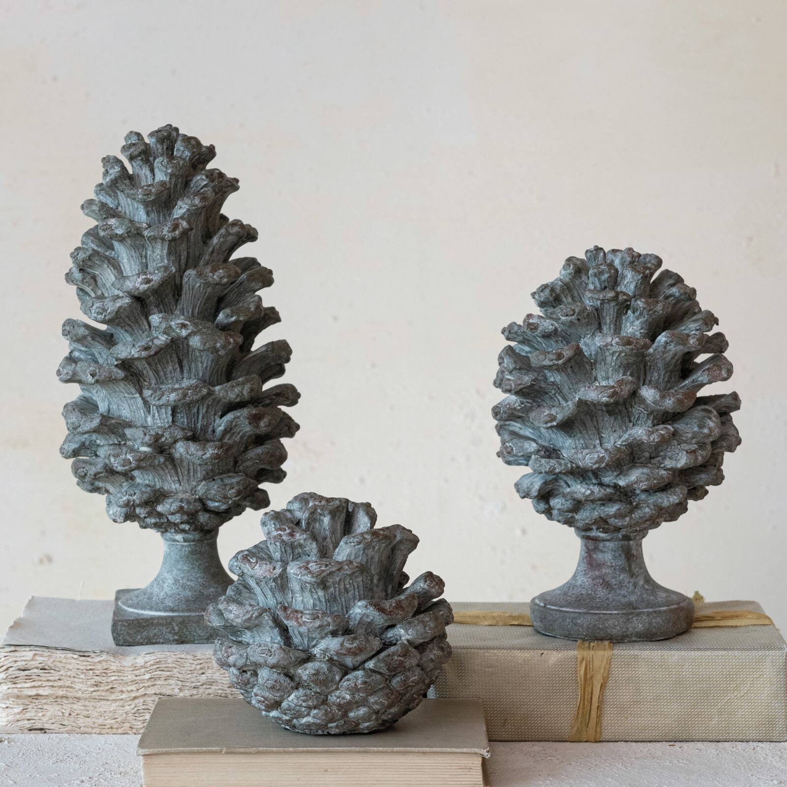 Hello Honey® 13.5" Tall Round Verdigris Finish Pinecone Finial with Base