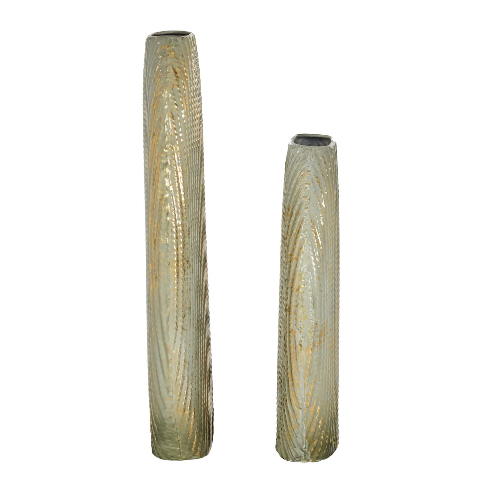 Set of 2 Gold Metal Contemporary Vase, 12", 16"