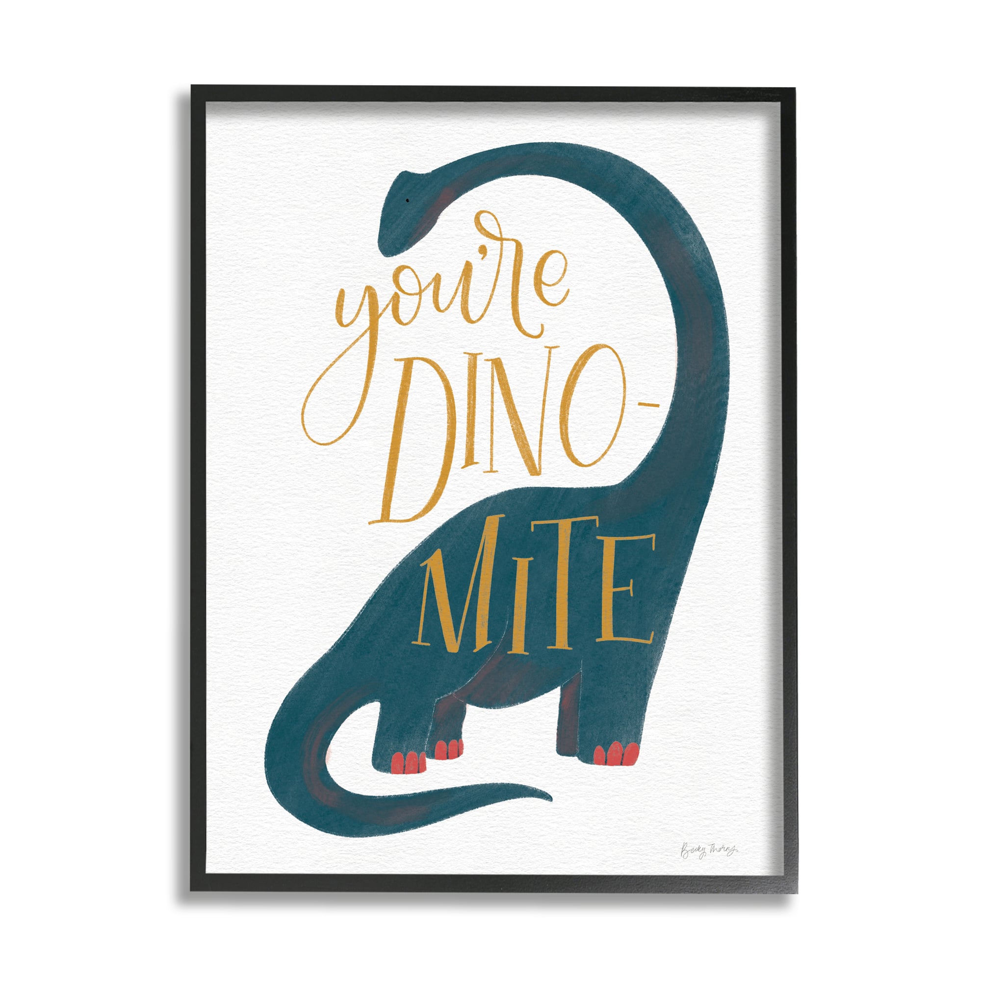 Stupell Industries You're Dino-Mite Phrase Blue Long Neck Dinosaur in Black Frame Wall Art