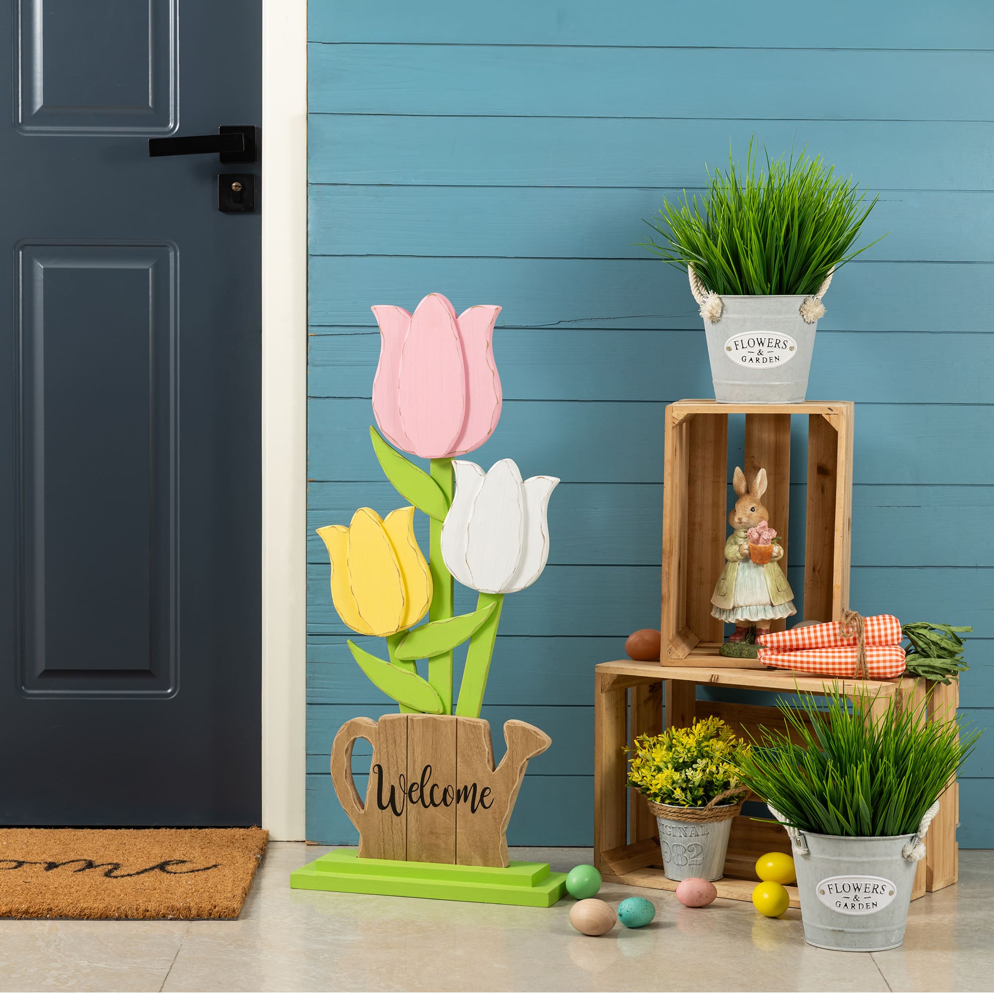 Glitzhome® 30" Easter Wooden Tulip Porch Decor