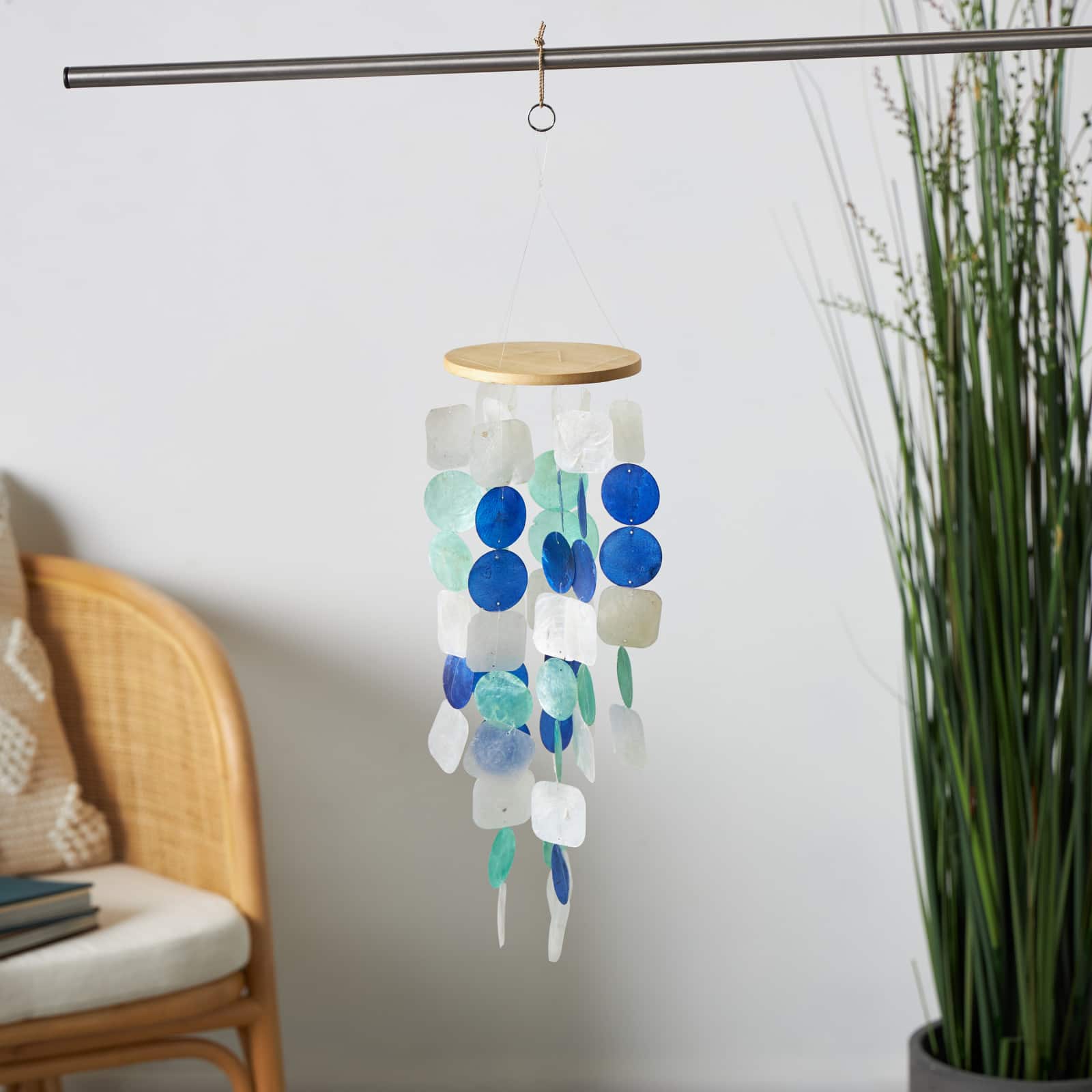 22" White Capiz Shell Waterfall Indoor Outdoor Windchime Accents