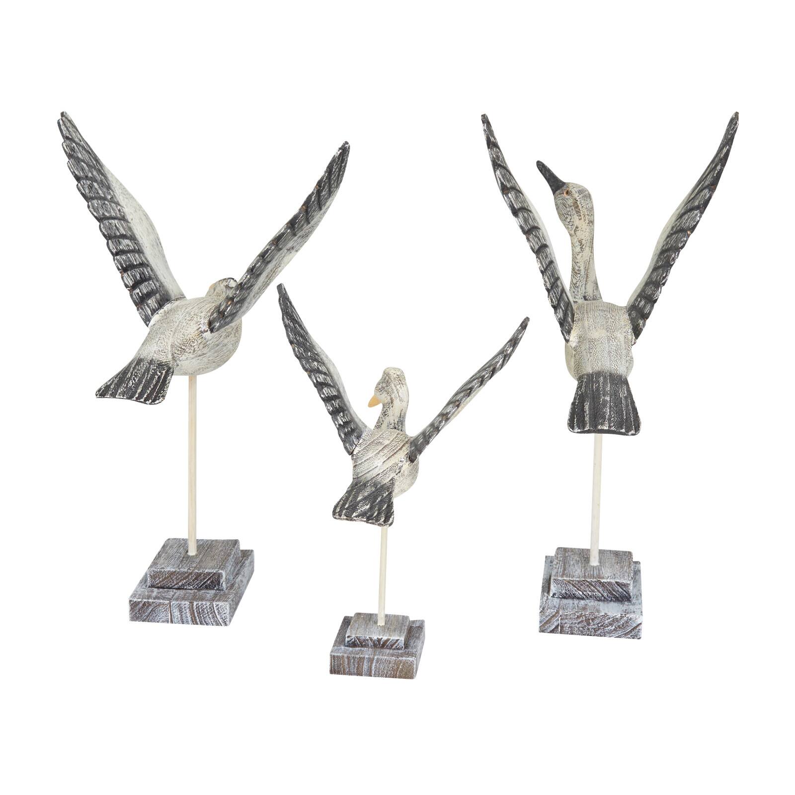 Set of 3 Grey Pine Coastal Sculpture, 14" x 14" x 11"