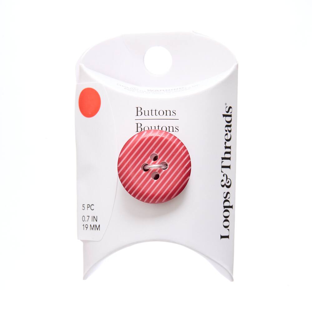 19mm Dark Red Stripes Round Buttons, 5ct. by Loops & Threads®