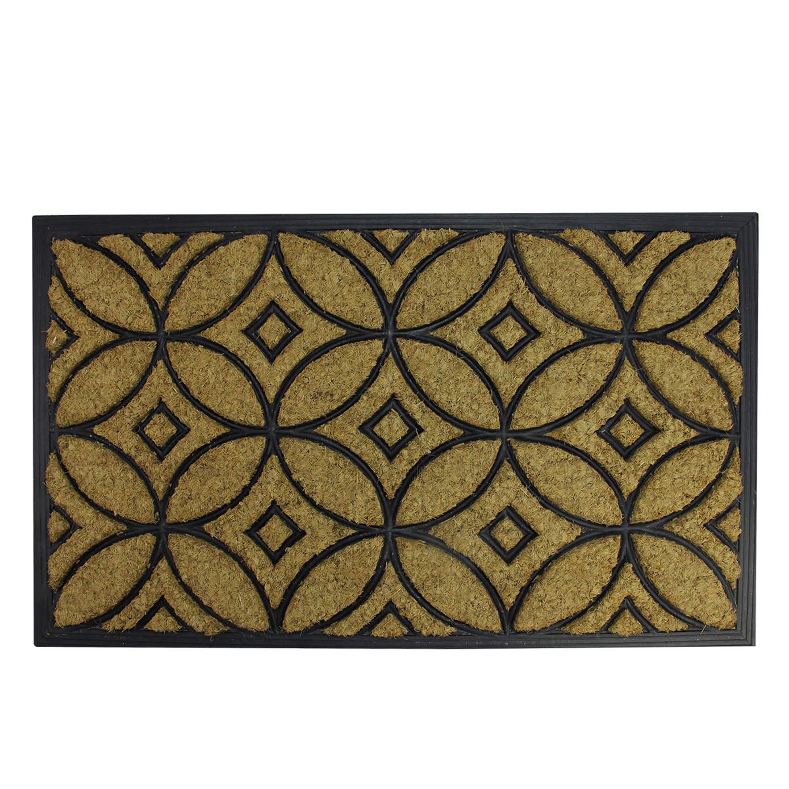 Decorative Design Black Rubber & Coir Outdoor Rectangular Door Mat, 30" x 18"