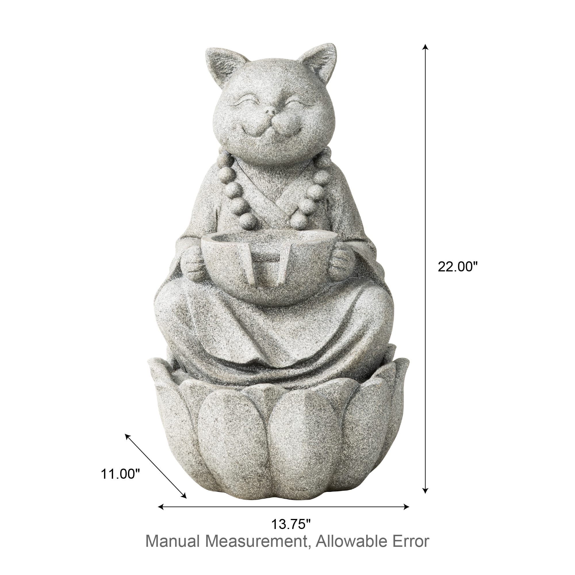 Glitzhome® 21.75" Zen-Style LED 2-Tier Concrete Cat Outdoor Fountain