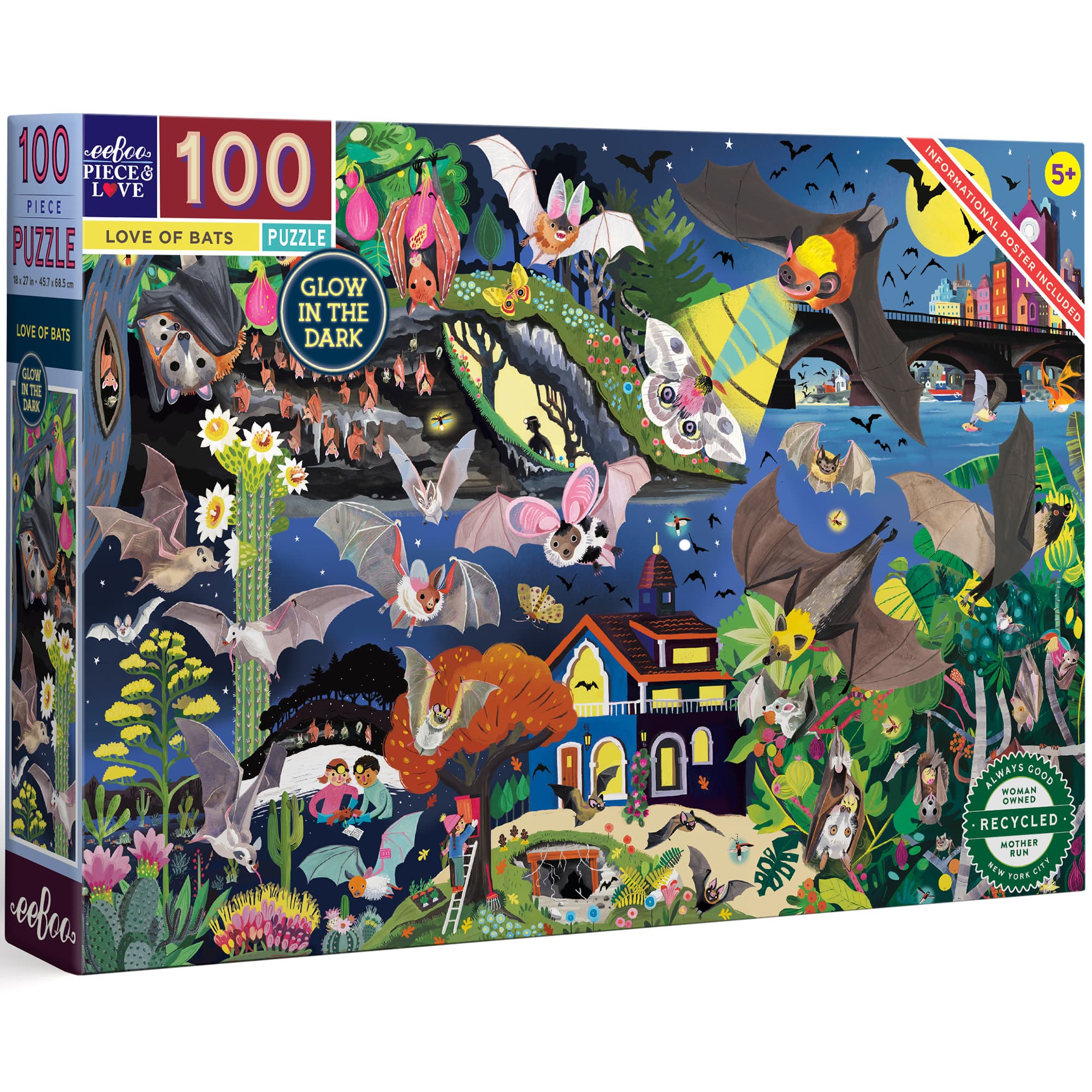eeBoo Love of Bats Glow in the Dark 100 Piece Jigsaw Puzzle